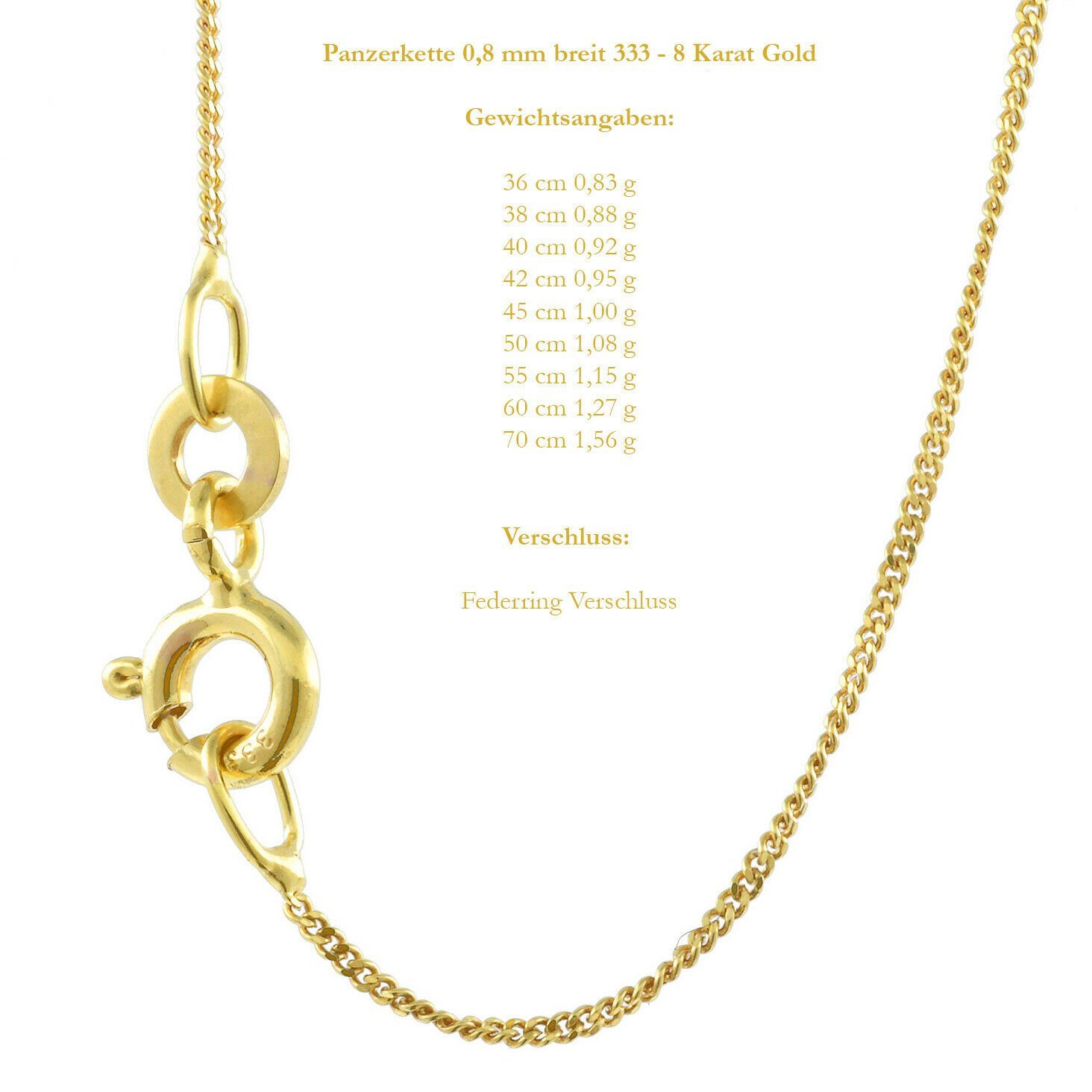 HOPLO Panzerkette Goldkette Panzerkette Halskette Breite 0,8 mm 36 cm 333 - 8 Karat Gold, Made in Germany – Bild 5 von 5