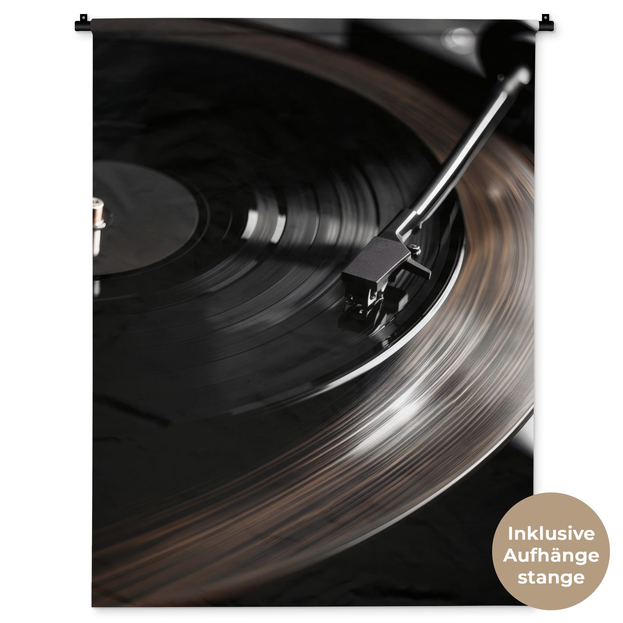 MuchoWow Wandteppich Nahaufnahme - Vinyl-Schallplattenspieler - Schwarz, Rechteckig, Höhe: 3 mm, Wanddeko Teppich Wohnzimmer, Schlafzimmer, 90x120 cm