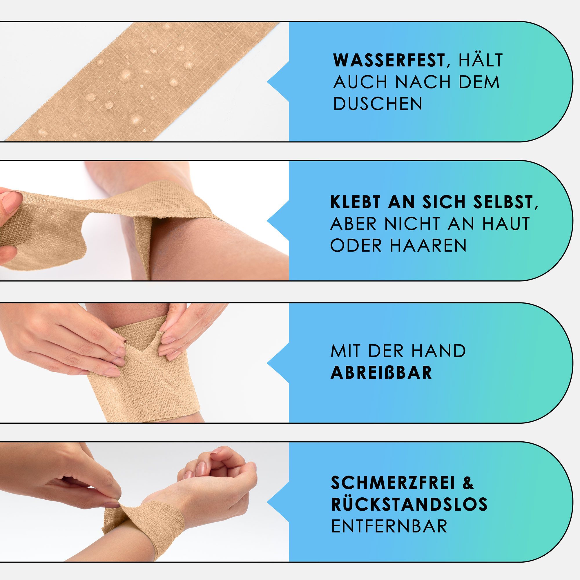 Health Press Bandage Selbstklebender Verband - 12 Elastische Bandagen Rollen (10cm x 4,5m)