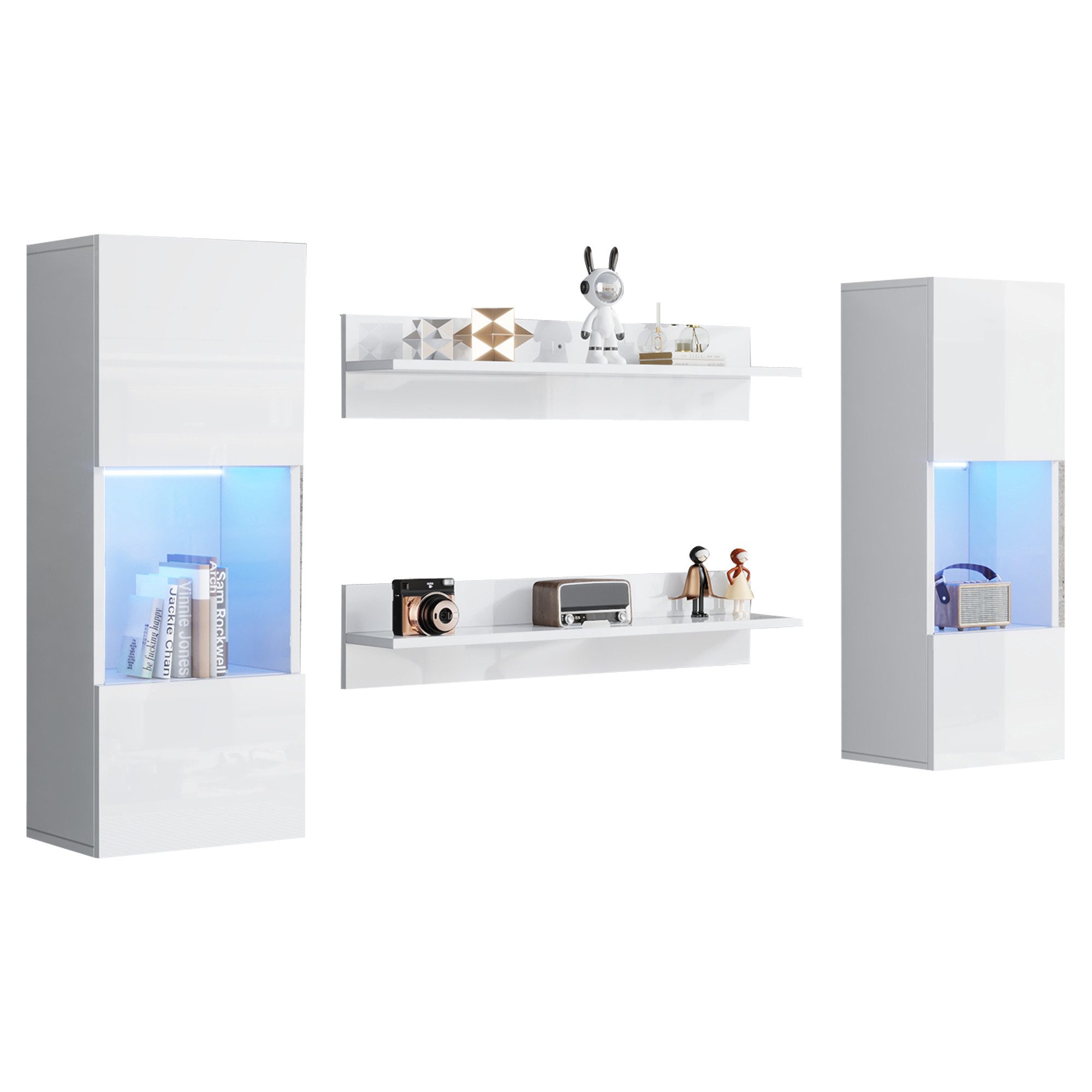 Merax Wohnwand mit LED und Vitrinen, App-gesteuert, (Komplett-Set, 4-St., W günstig online kaufen