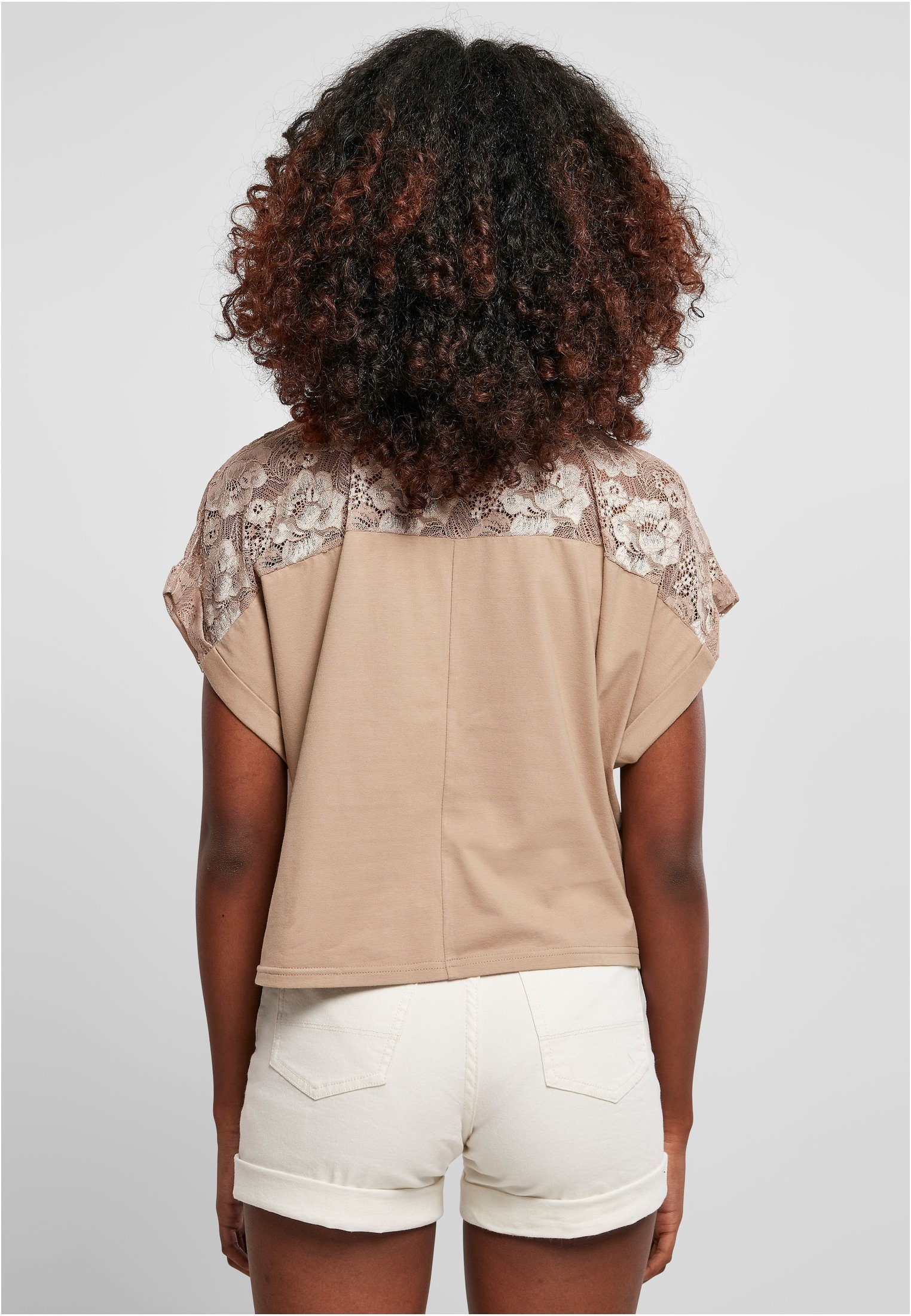 URBAN CLASSICS Kurzarmshirt Damen Ladies Lace Oversized Tee softtaupe (1-tlg)