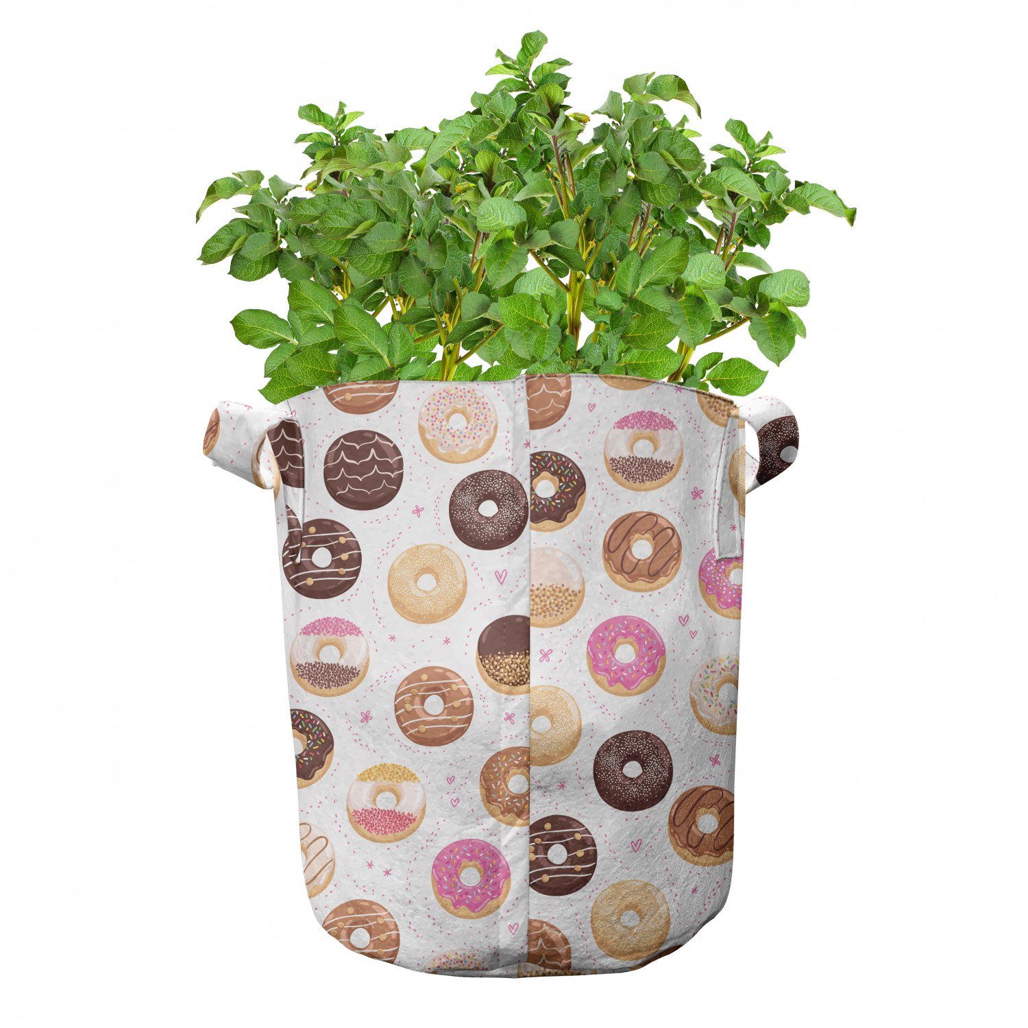 Abakuhaus Pflanzkübel hochleistungsfähig Stofftöpfe mit Griffen für Pflanzen, Rosa Bunte Yummy Donuts