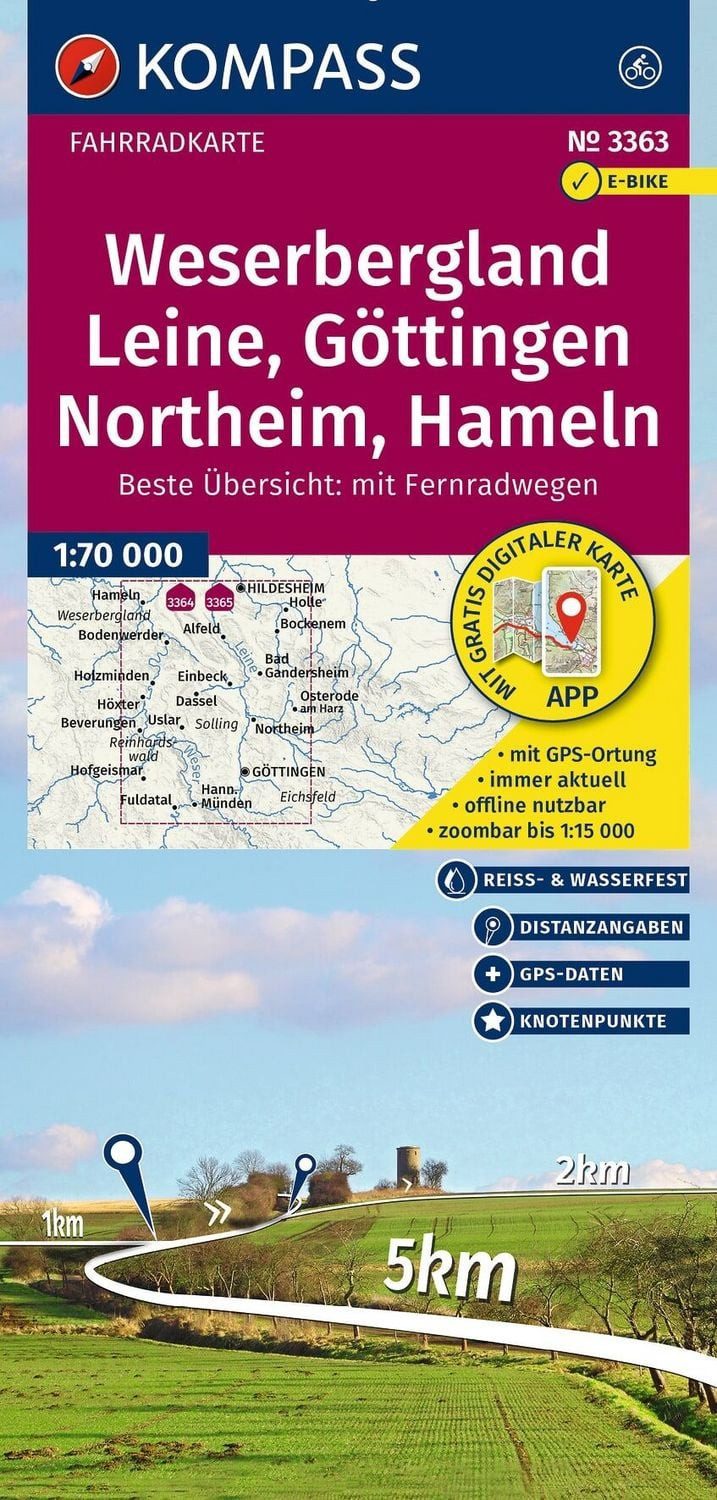 KOMPASS Fahrradkarte 3363 Weserbergland, Leine, Göttingen, Northeim, H / diverse, reiß- und wetterfest