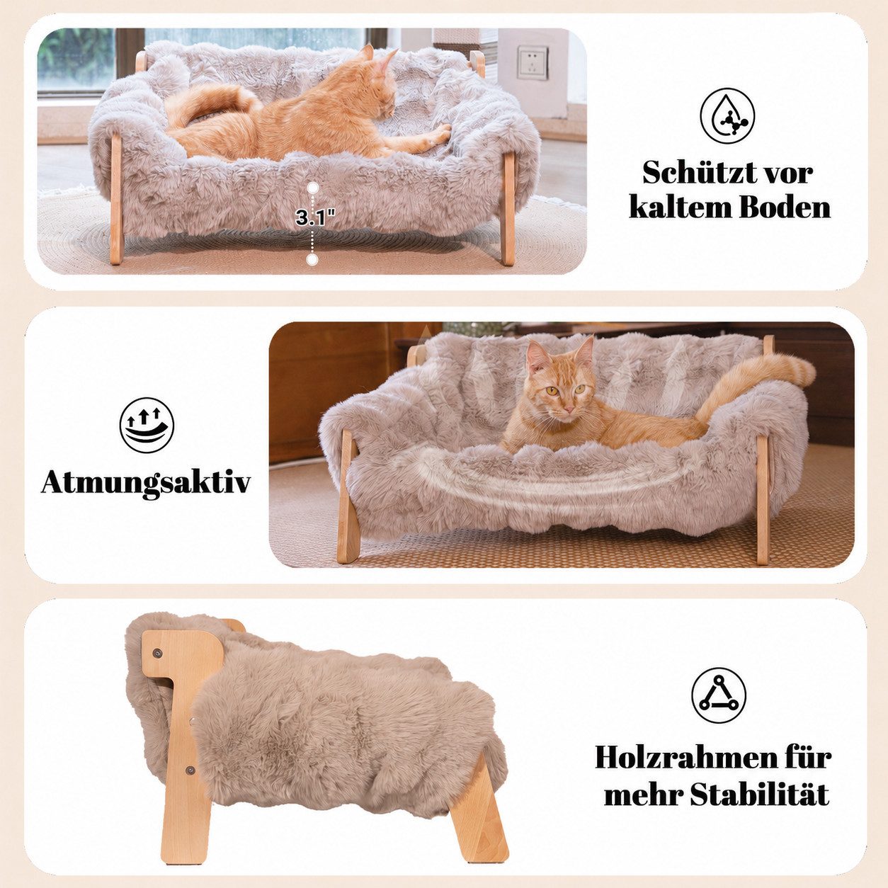 CheerPals Tierbett Erhöhtes Design aus stabilem Buchenholz für optimalen Liegekomfort, Polyesterfaser – Bild 5 von 5