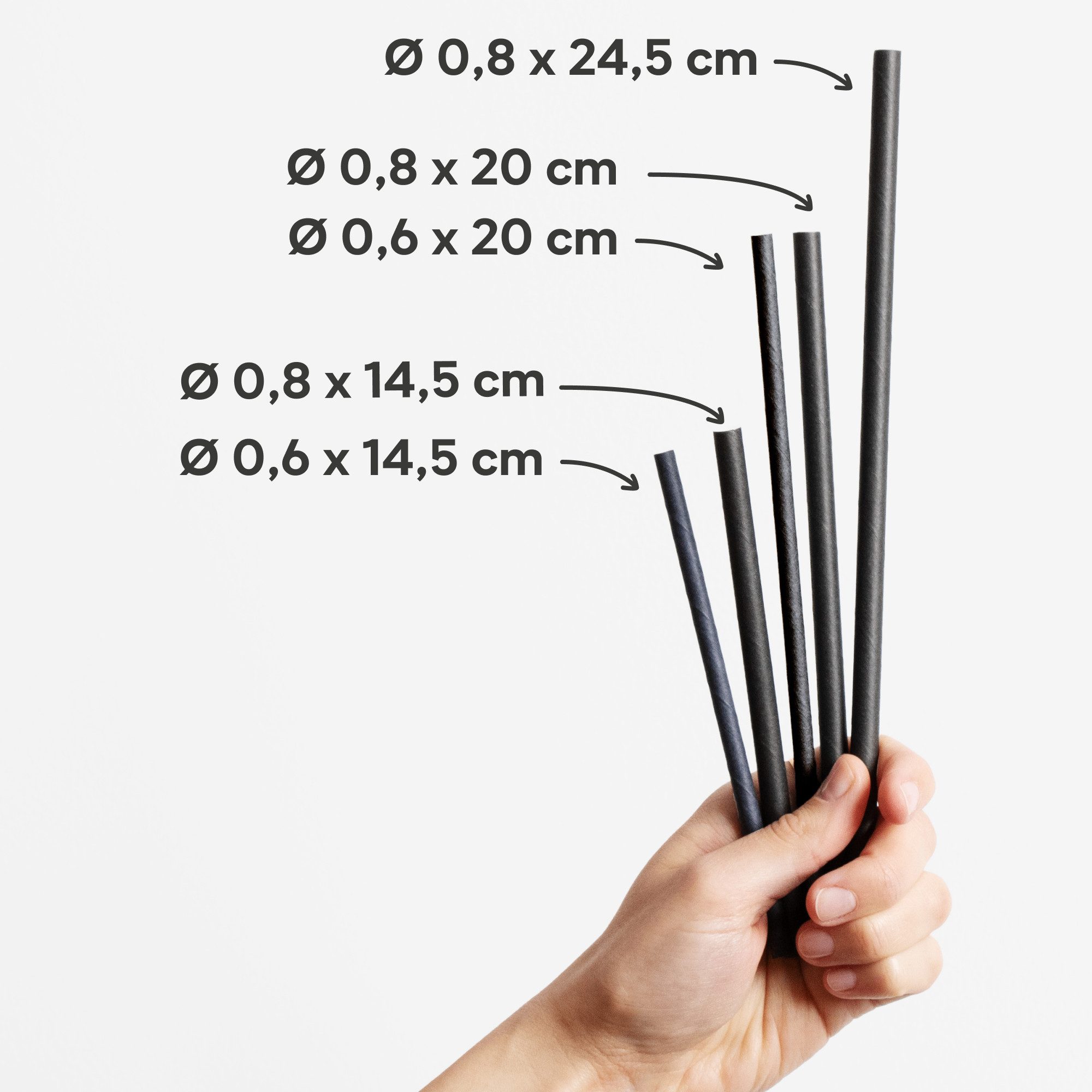 wisefood Trinkhalme Papier-Strohhalme, schwarz, Ø 0,8 x 24,5 cm, (500-tlg)