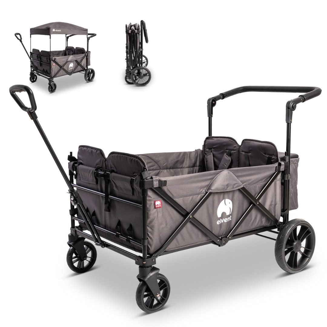 elvent Bollerwagen WagonPro City, Kompakt faltbar, Für 1-4 Kinder, Ideal für große Abenteuer