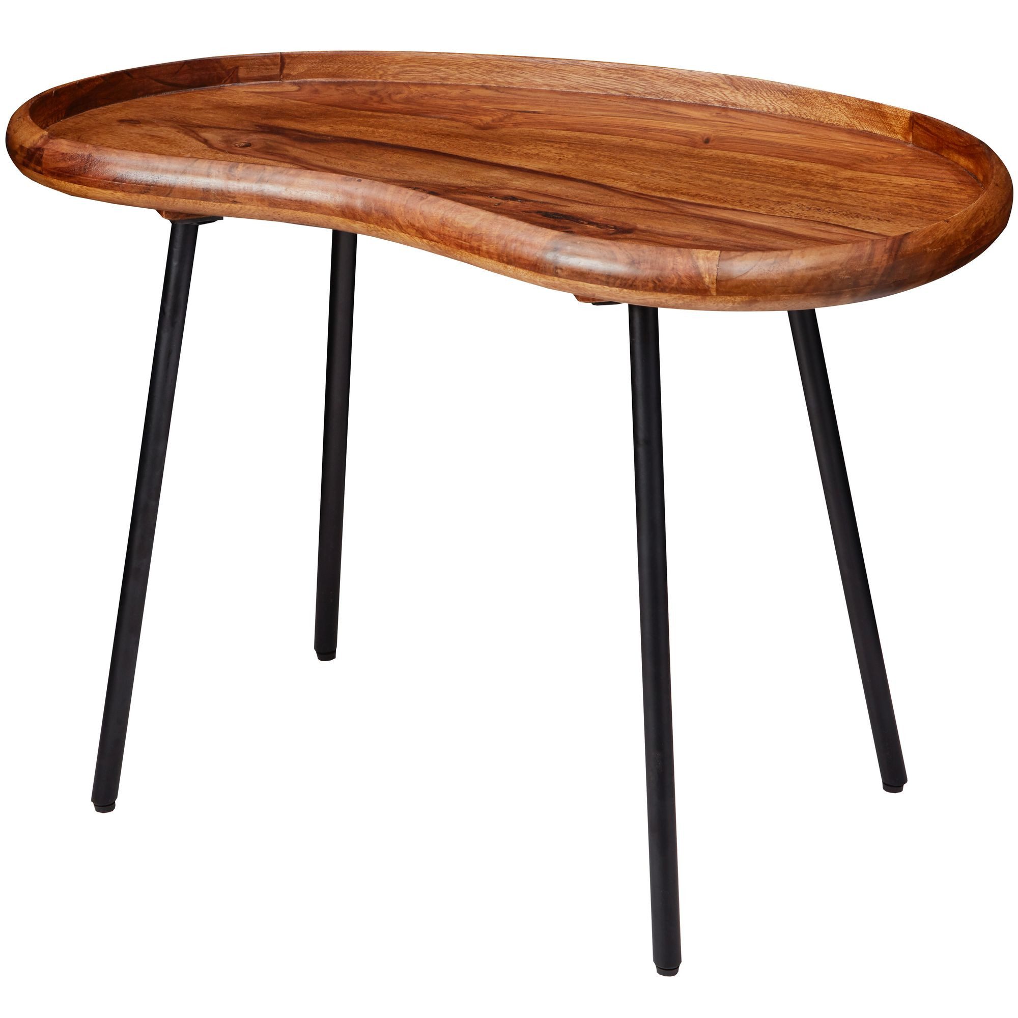 furnicato Couchtisch Nierenform 71x51x40 Massivholz, Walnuss Finish (1-St), Höhenverstellbare Sofatische mit gummierten Noppen für deinen Boden