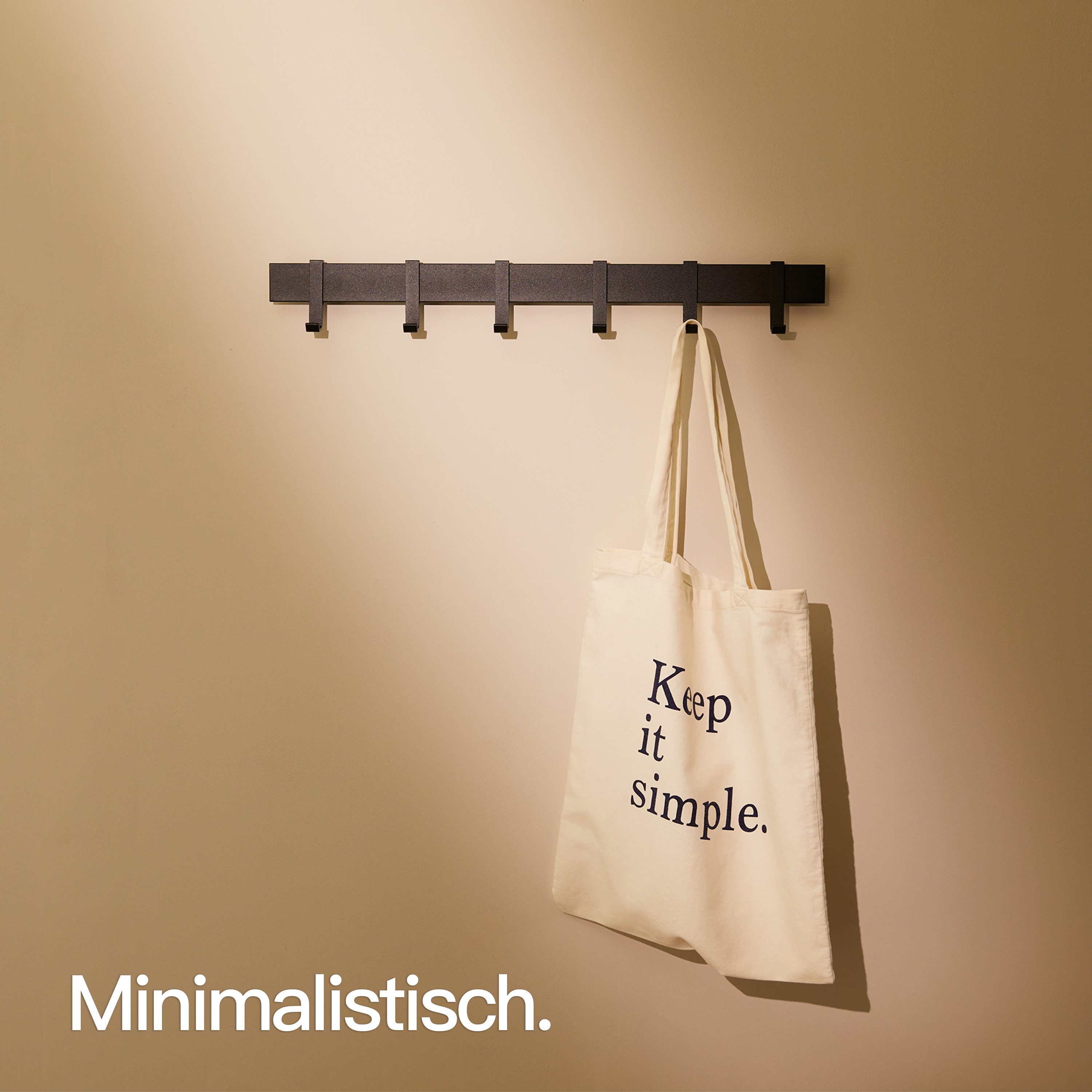 Designfabrik Hamburg Garderobenleiste, Wandgarderobe aus Metall, Garderobenhaken modern, verschiebbare Haken, schwebende Optik – Bild 4 von 5