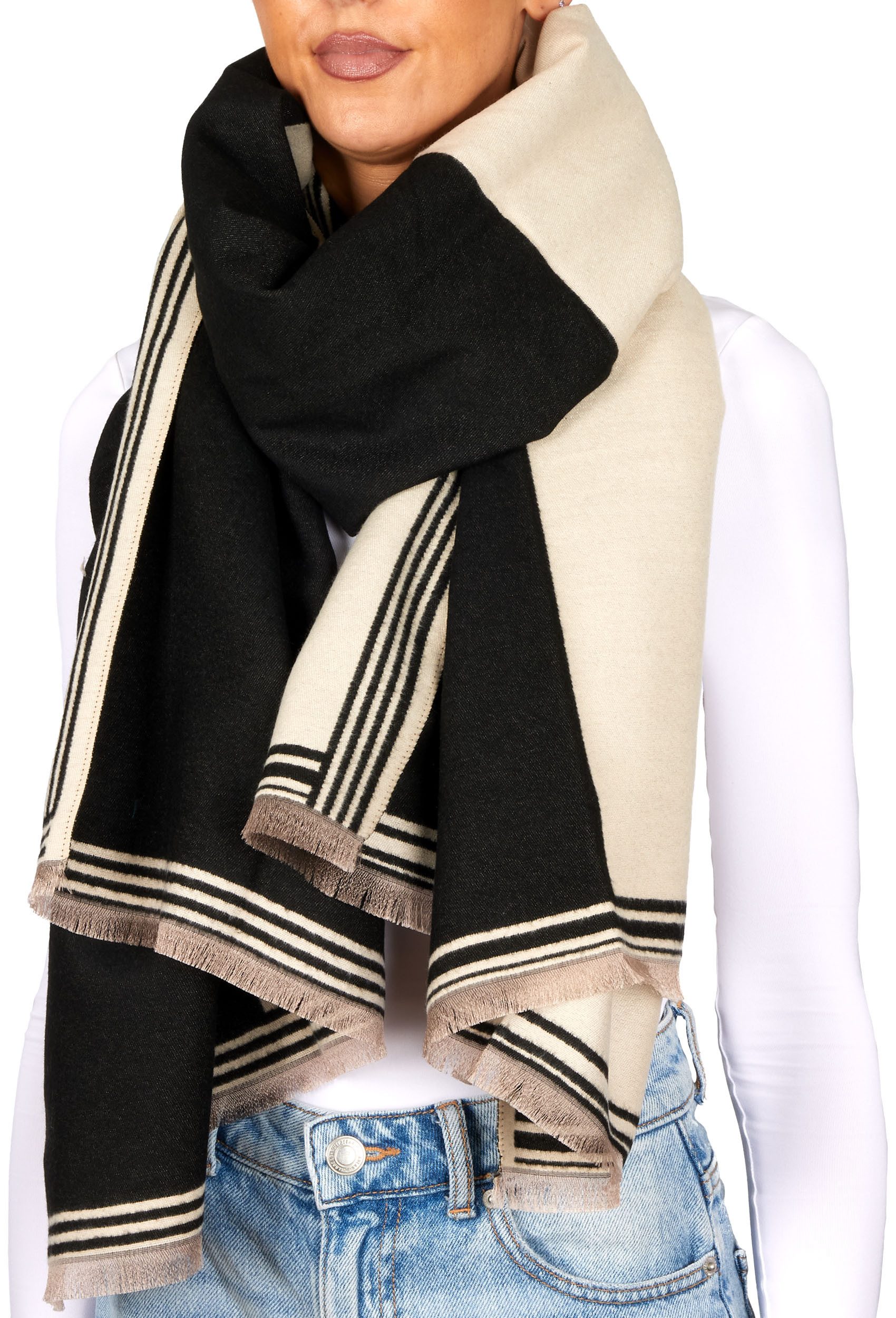 BRUBAKER Schal Cashmirillo Damen Schal mit Quadrat Muster - Warm und Kuschelig, (1-St. Winterschal mit weichem Kaschmir-Gefühl), 70 x 200 cm - Damenschal für Herbst und Winter - Herbstschal