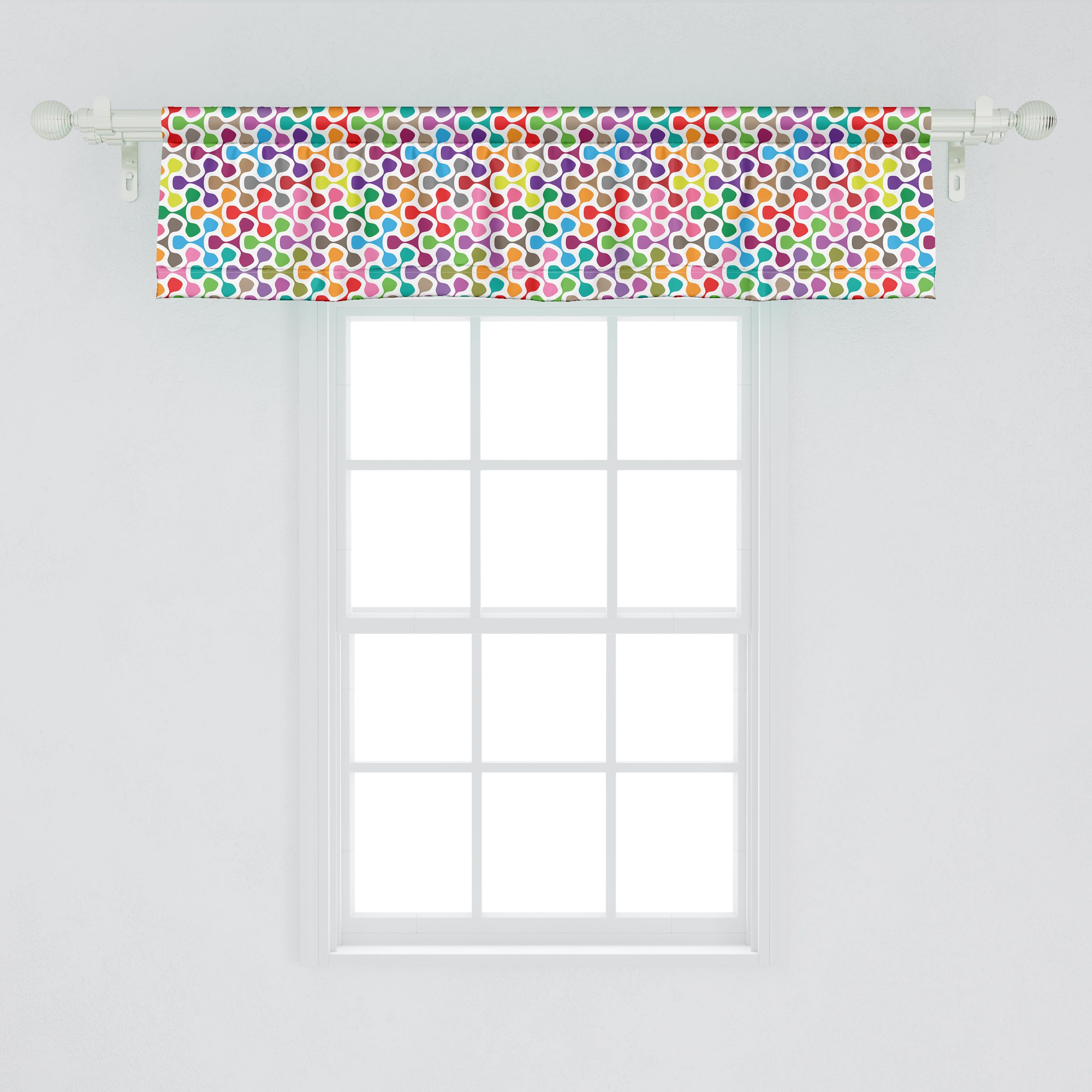 Scheibengardine Vorhang Volant für Küche Abakuhaus, Kurve Schlafzimmer mit Stangentasche, Geometrie Microfaser, Muster Bunte Dekor