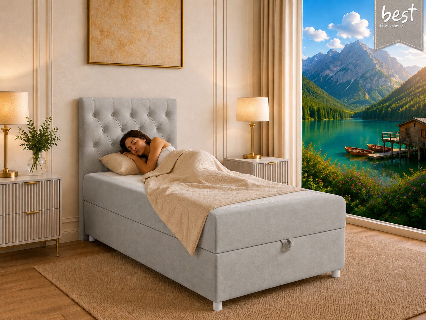 Best for Home Boxspringbett Trinity K-14 Boxspringbett mit Bettkasten & Bonnell-Federkern (Einzelbett, Polsterbett gepolstertes Kopfteil, Jugendbett, Kinderbett, 3-St., 70x200 80x200 90x200 100x200 cm), Handwerksqualität, TOP Preis-Leistungs-Verhältnis