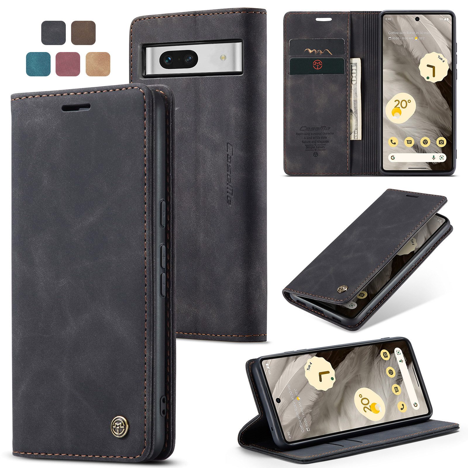 CaseMe Handyhülle Hülle für Google Pixel Klapphülle Google Pixel 7a Schwarz