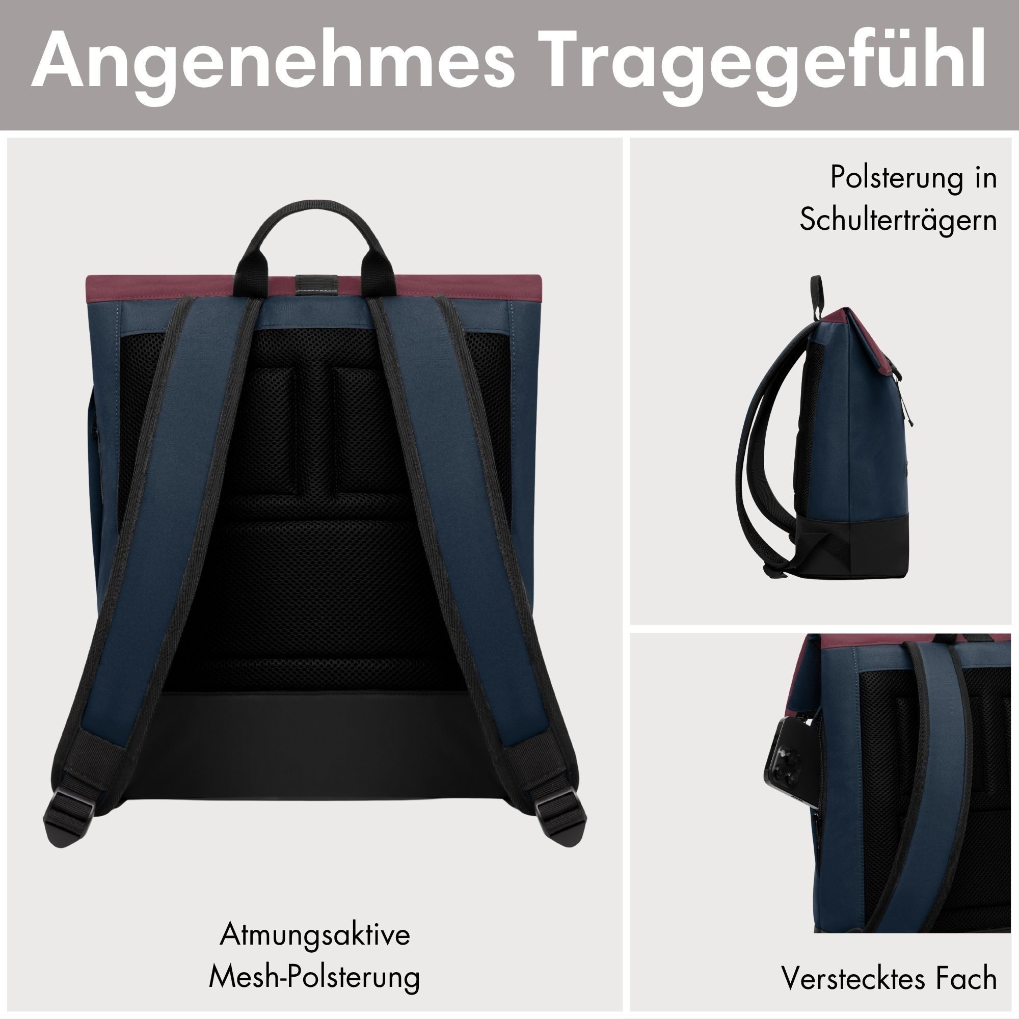 LARKSON Cityrucksack TAMMO, Rolltop Damen Herren, Laptop Fach (1-tlg), Flexible Größe, Wasserabweisend