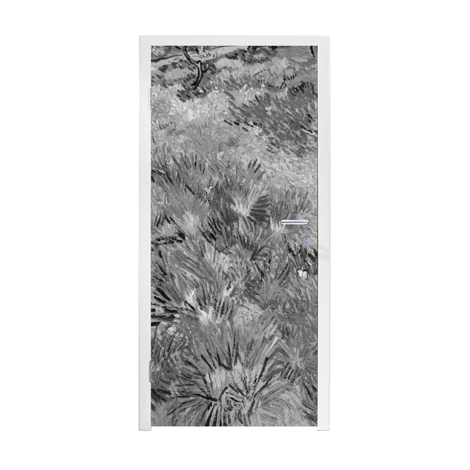 MuchoWow Türtapete Grasfeld mit Blumen und Schmetterlingen - Vincent van Gogh - Schwarz, Matt, bedruckt, (1 St), Fototapete für Tür, Türaufkleber, 75x205 cm