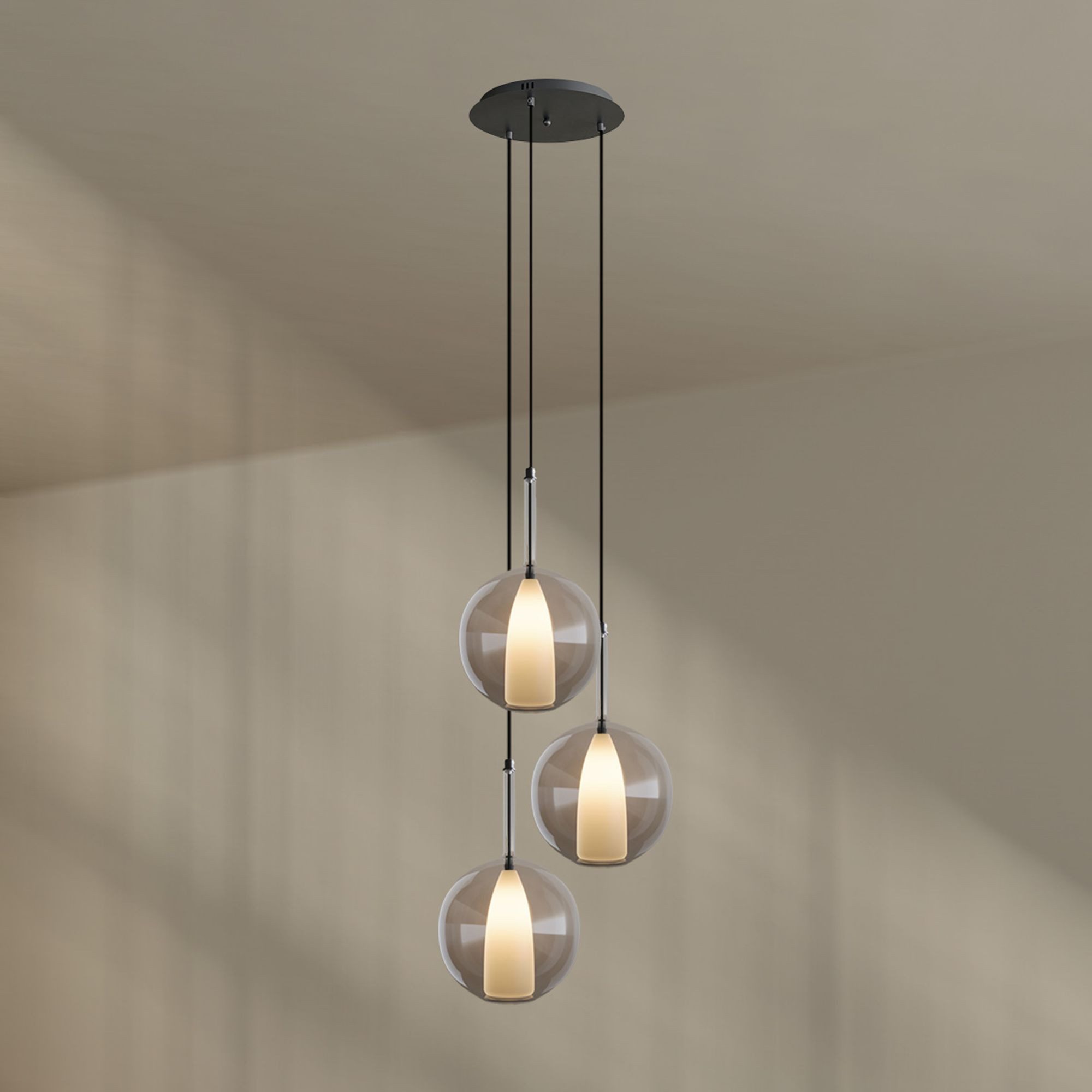 s.luce Pendelleuchte Belluna Galerieleuchte 3-flammig Ø 40cm Baldachin Klar