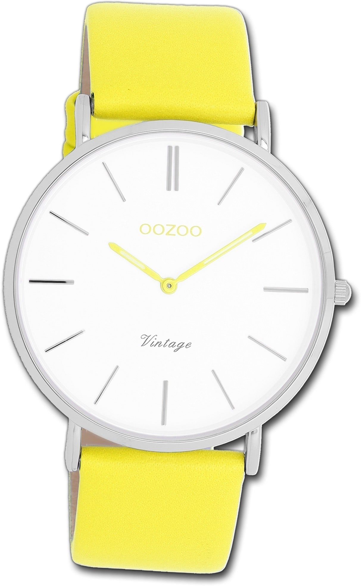 OOZOO Quarzuhr Oozoo Damen Armbanduhr Vintage gelb, Damenuhr Lederarmband gelb, rundes Gehäuse, groß (ca. 40mm)