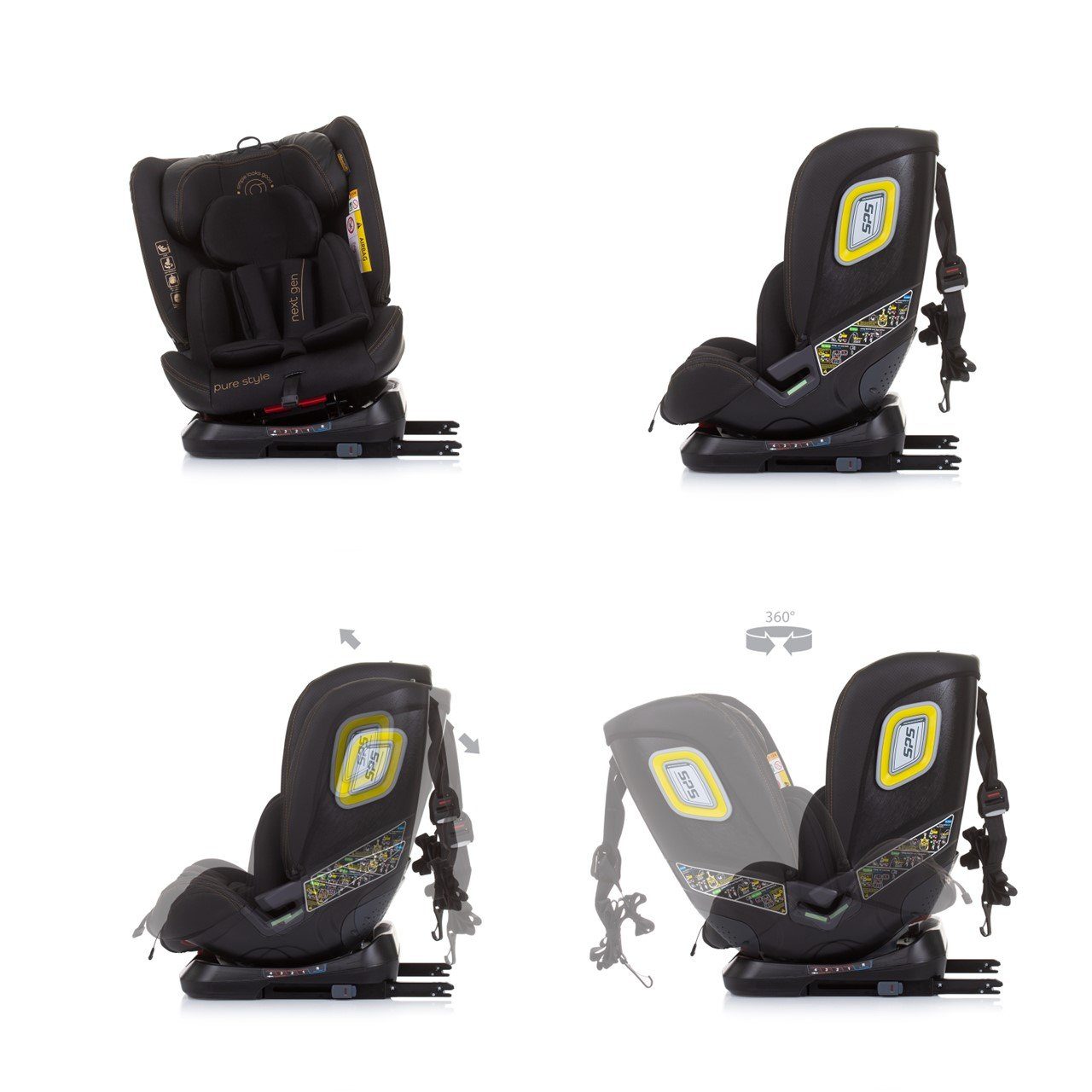 Chipolino Autokindersitz Kindersitz i-Size Next 360° schwarz bis: drehbar Reboard Isofix - cm) 150 (40 36 kg, Gen