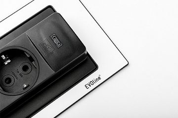 Evoline schwarz Glas - versenkbare Einbau-Steckerleiste 2 Steckdosen und USB A Mehrfachsteckdose