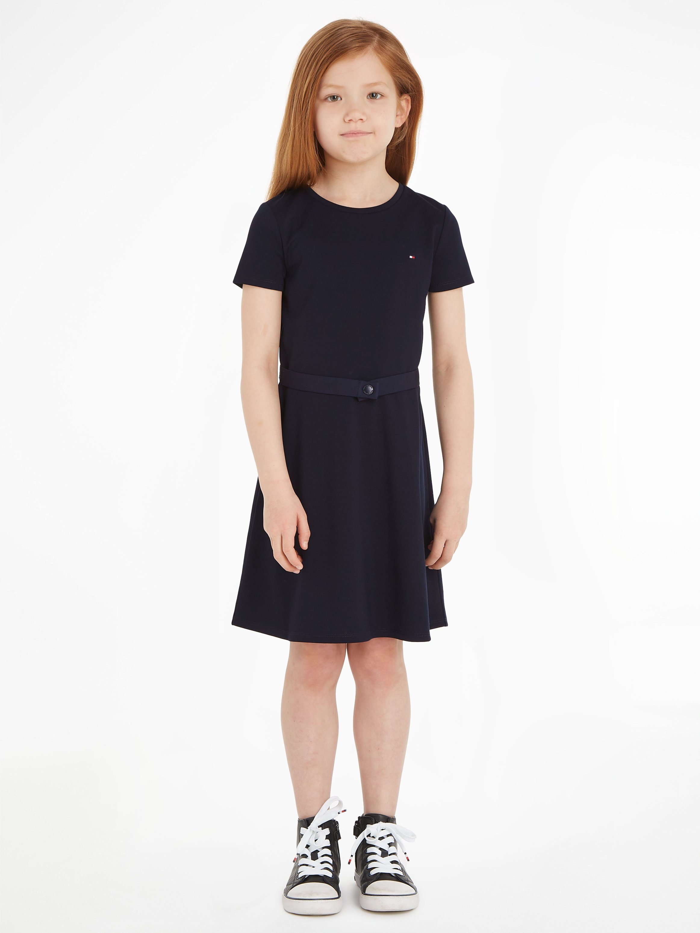 Tommy Hilfiger Jerseykleid ESSENTIAL SKATER DRESS mit Markenlabel am Bund Desert Sky