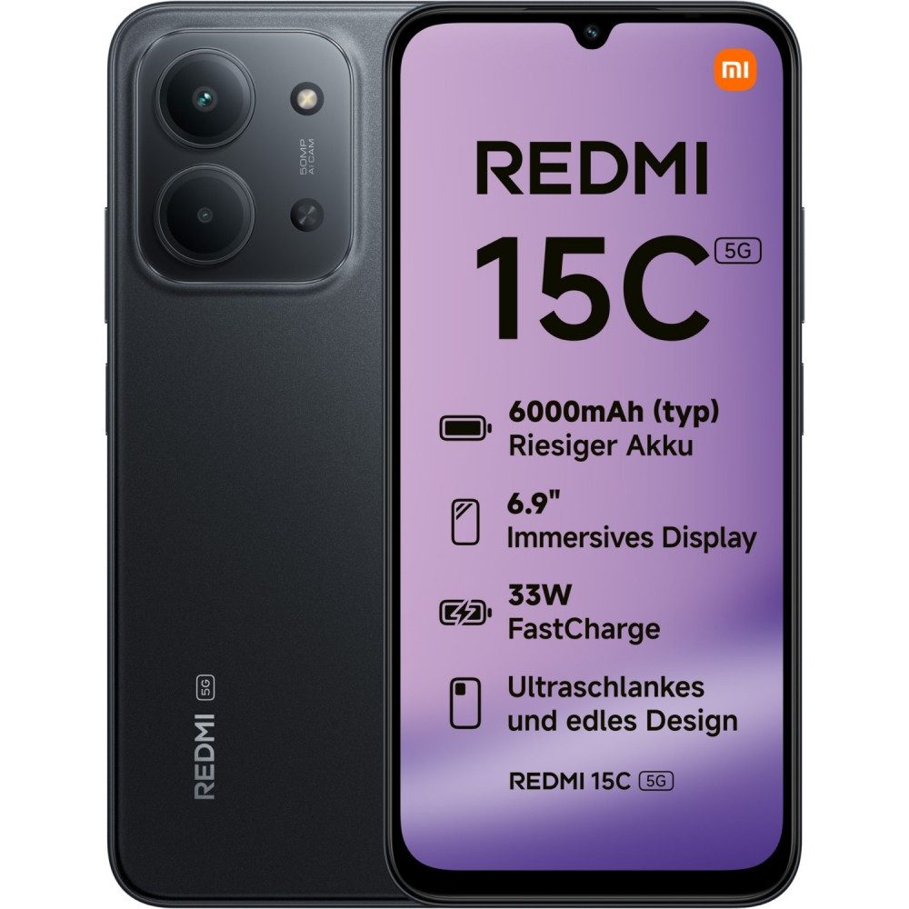 Xiaomi Redmi 15C 5G 128 GB / 4 GB - Smartphone - midnight black Smartphone (6,9 Zoll, 128 GB Speicherplatz)