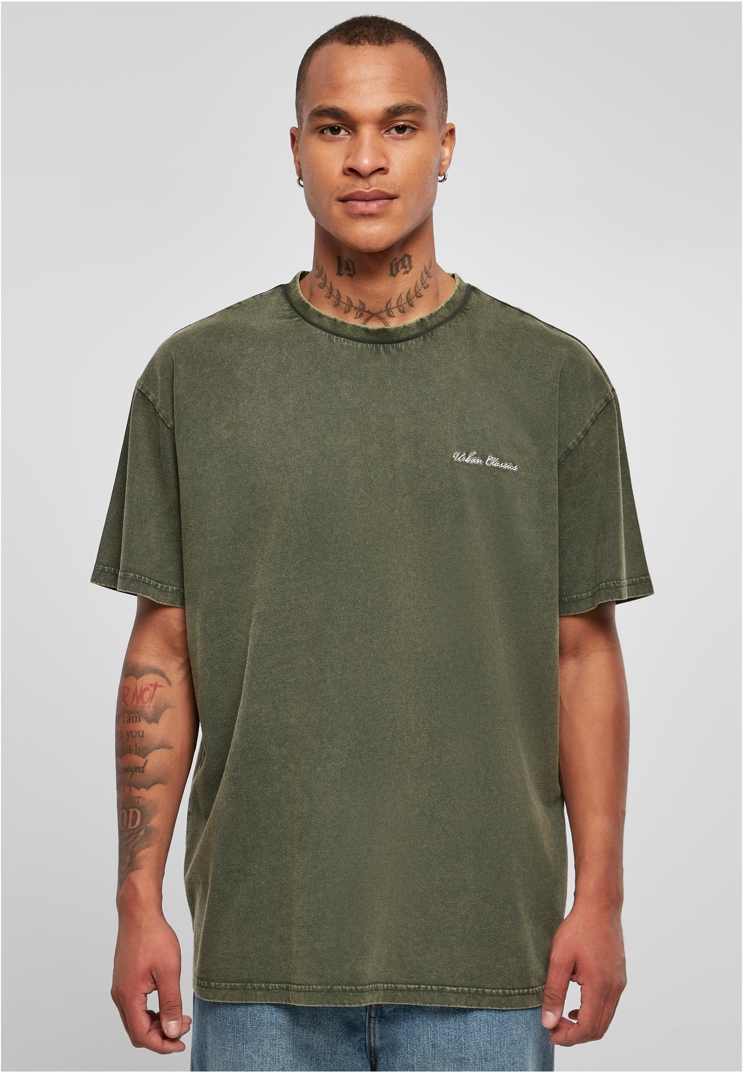 URBAN CLASSICS Kurzarmshirt Herren Oversized Small Embroidery Tee (1-tlg) bottlegreen