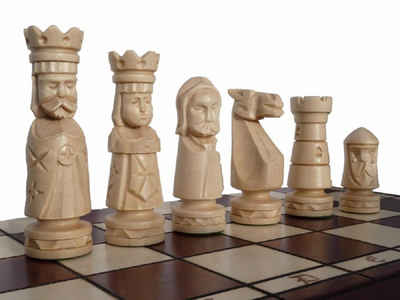 Holzprodukte Spiel, Schach Geschnitzt 50 x 50 cm Schachspiel Holz Geschnitzt NEU braun