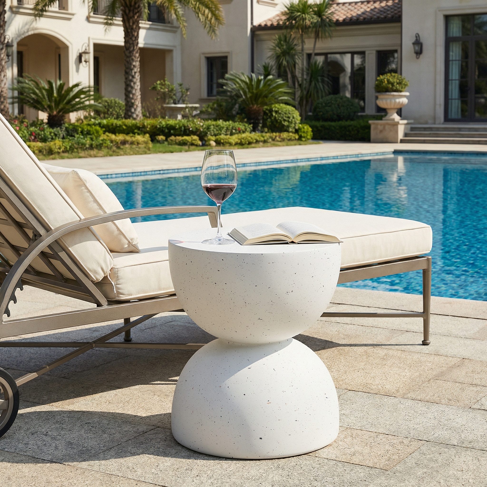 REDOM Beistelltisch Bistrotisch Ø 40x50 cm aus MgO, UV-beständig, weiß (Packung, 1-St., Leichtes Material, drinnen & draußen nutzbar), Moderner Tisch für Garten, Terrasse & Balkon in Terrazzo Weiß