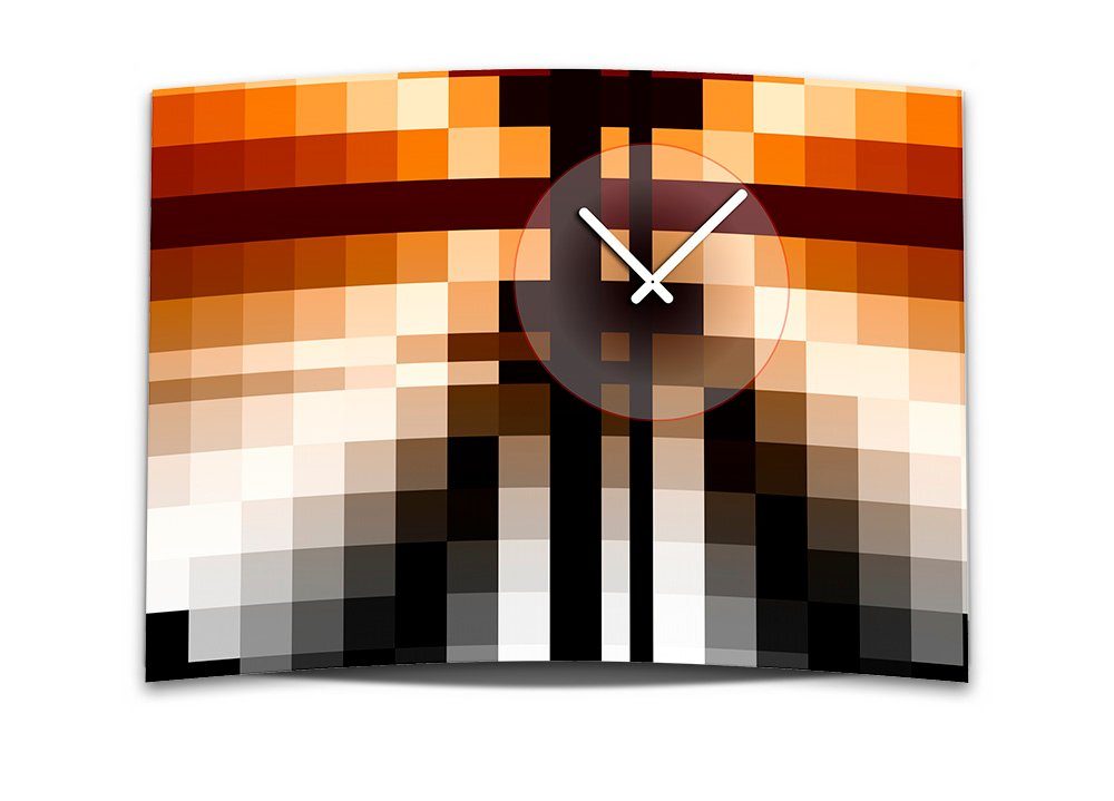 dixtime Wanduhr Wanduhr XXL 3D Optik Dixtime orange schwarz Mosaik 50x70 cm leises (Einzigartige 3D-Optik aus 4mm Alu-Dibond)