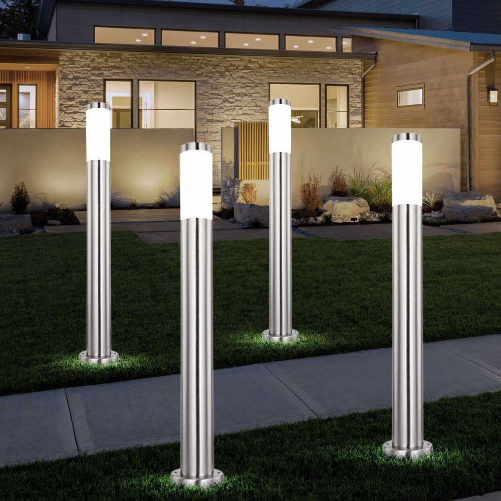 Lampe Edelstahl opal Warmweiß, Leuchte LED Steh inklusive, Leuchtmittel weiß Garten Außen-Stehlampe, Sockel Strahler im Außen etc-shop