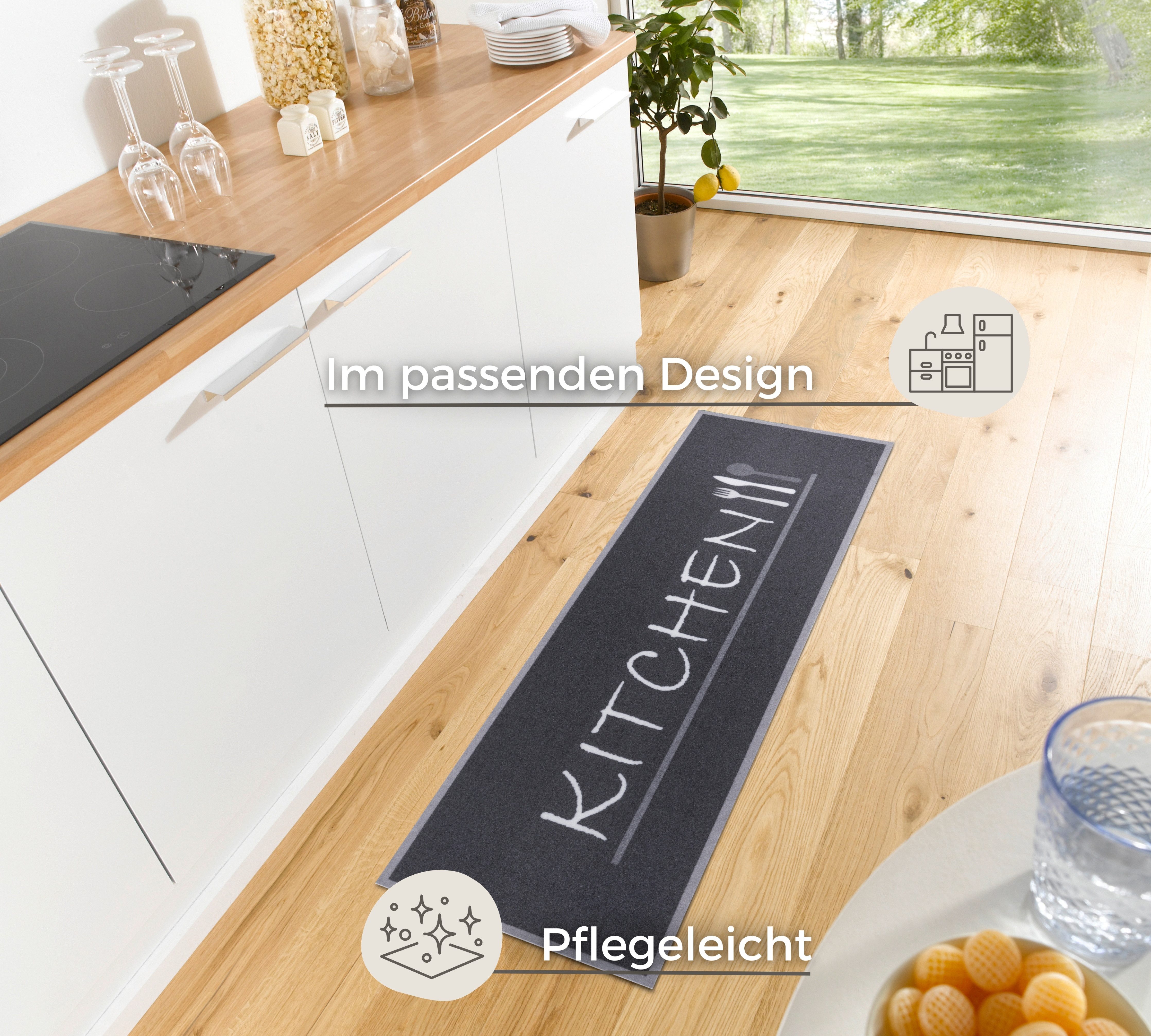 HANSE Home Küchenläufer Kitchen Cutlery, rechteckig, Höhe: 3 mm, Läufer, Rutschfest, Küchenteppich, Küche, Teppich, Pflegeleicht