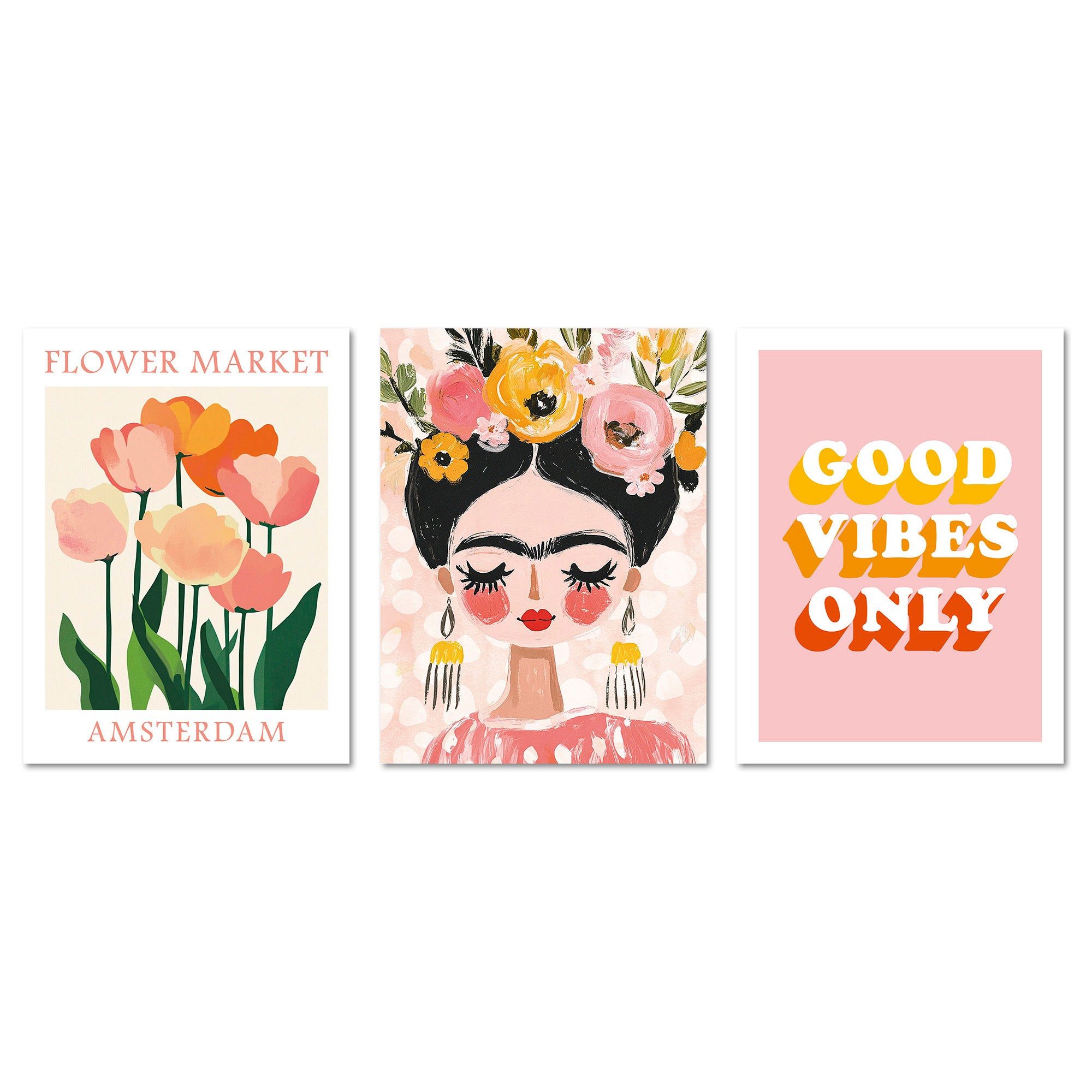 ARTFAVES Bilder-Collage Poster Set Dopamine Trio 1 I mehrteilige Bilderwand I Wandbilder Frida, (Wandbilder modern, 3 St)