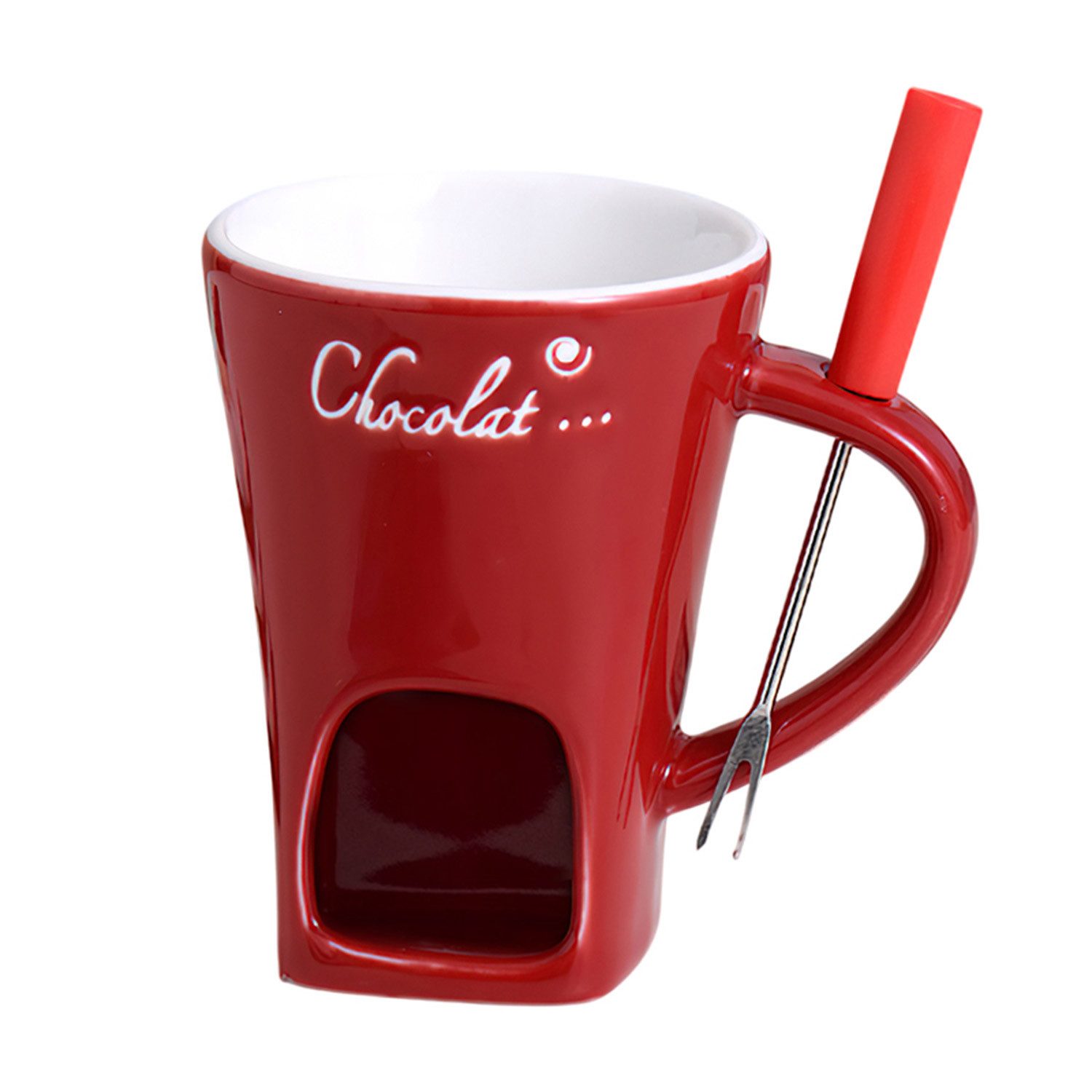 Refttenw Fondue 200ml Keramik Schokoladenfondue Tasse mit Gabeln für Schmelzen Dessert