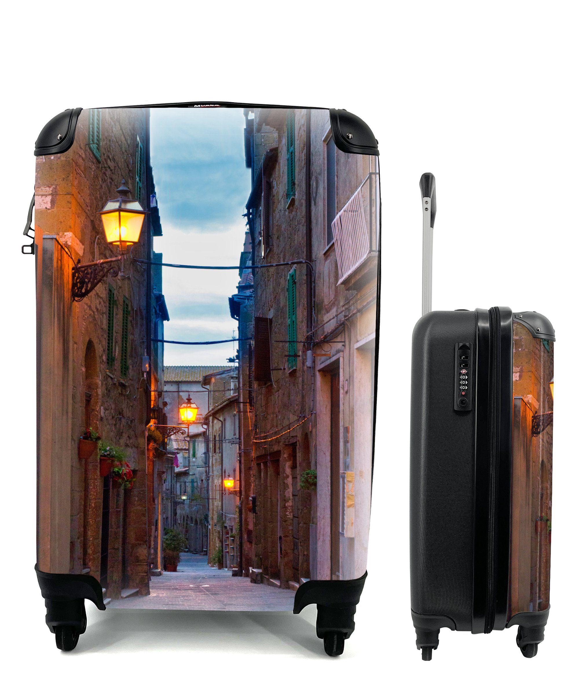 Gasse Reisekoffer Reisetasche 4 Trolley, für Handgepäckkoffer in rollen, Dunkle der mit Ferien, Toskana, MuchoWow Rollen, Handgepäck