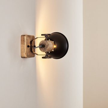 hofstein Wandleuchte »Cotes« Wandspot im Retro/Vintage Design, ohne Leuchtmittel, verstellbare Wandlampe aus Metall/Holz in Schwarz/Braun, 1xE27