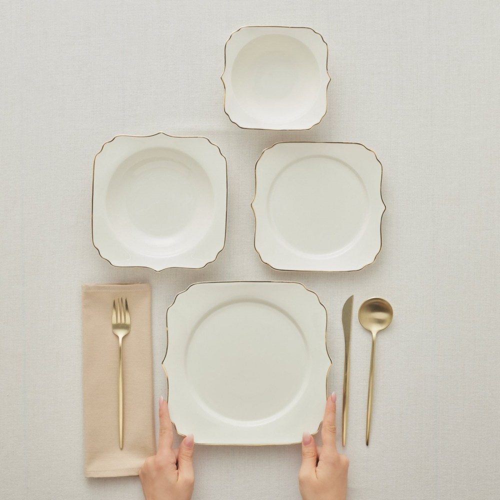 Karaca Geschirr-Set Karaca Stream Bone Vintage Tafelservice 24-tlg 6 Personen