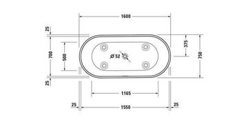 Duravit Badewanne Badewanne D-NEO 1600x750 freist 2 RS mit Überlauf weiß weiß