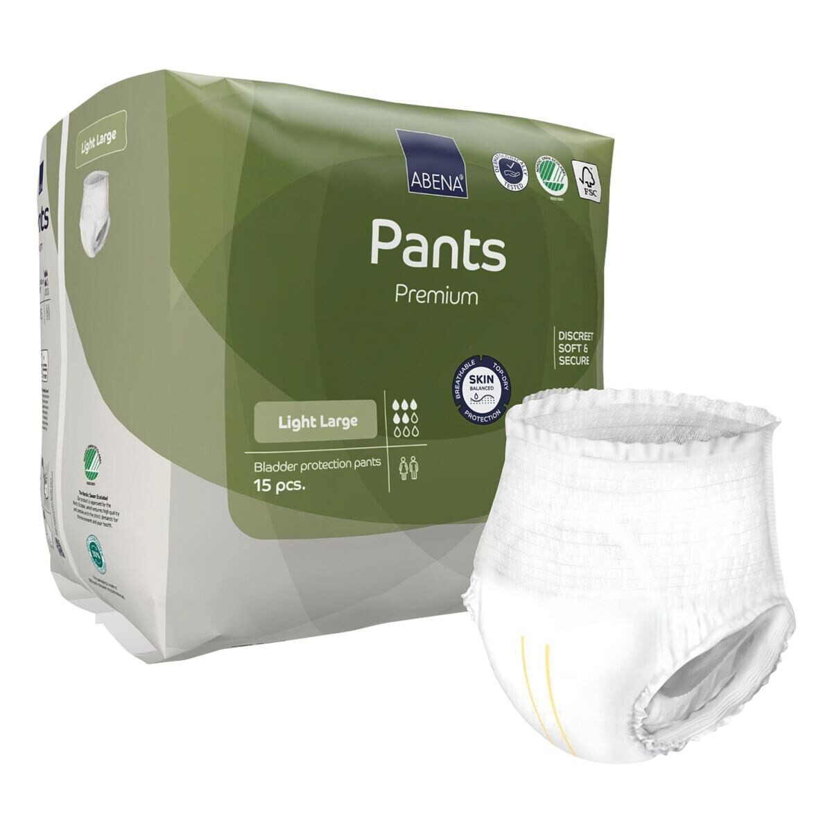 ABENA GmbH Inkontinenz-Pants Premium Light, L Gr., 15-St., Gr. L (100 - 140 cm Hüftumfang), leichte Inkontinenz