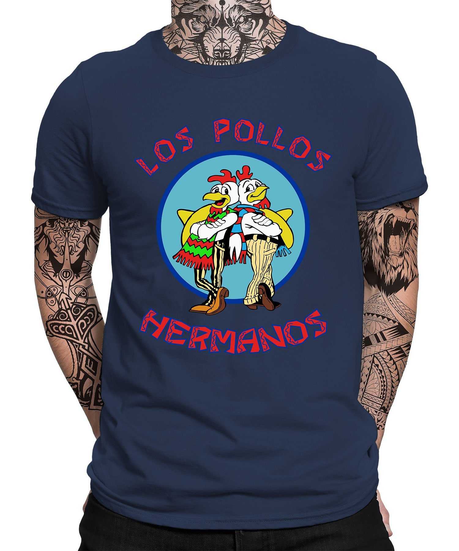 Quattro Formatee Kurzarmshirt Los Pollos Hermanos Bad Herren T-Shirt (1-tlg) Navy Blau