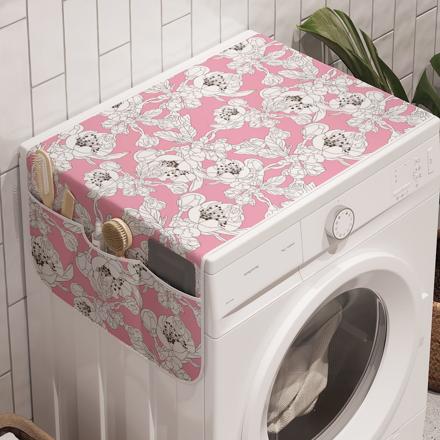 Abakuhaus Badorganizer Anti-Rutsch-Stoffabdeckung für Waschmaschine und Trockner, Frühling Weiche Kirschblüte auf Rosa | Bad-Organizer