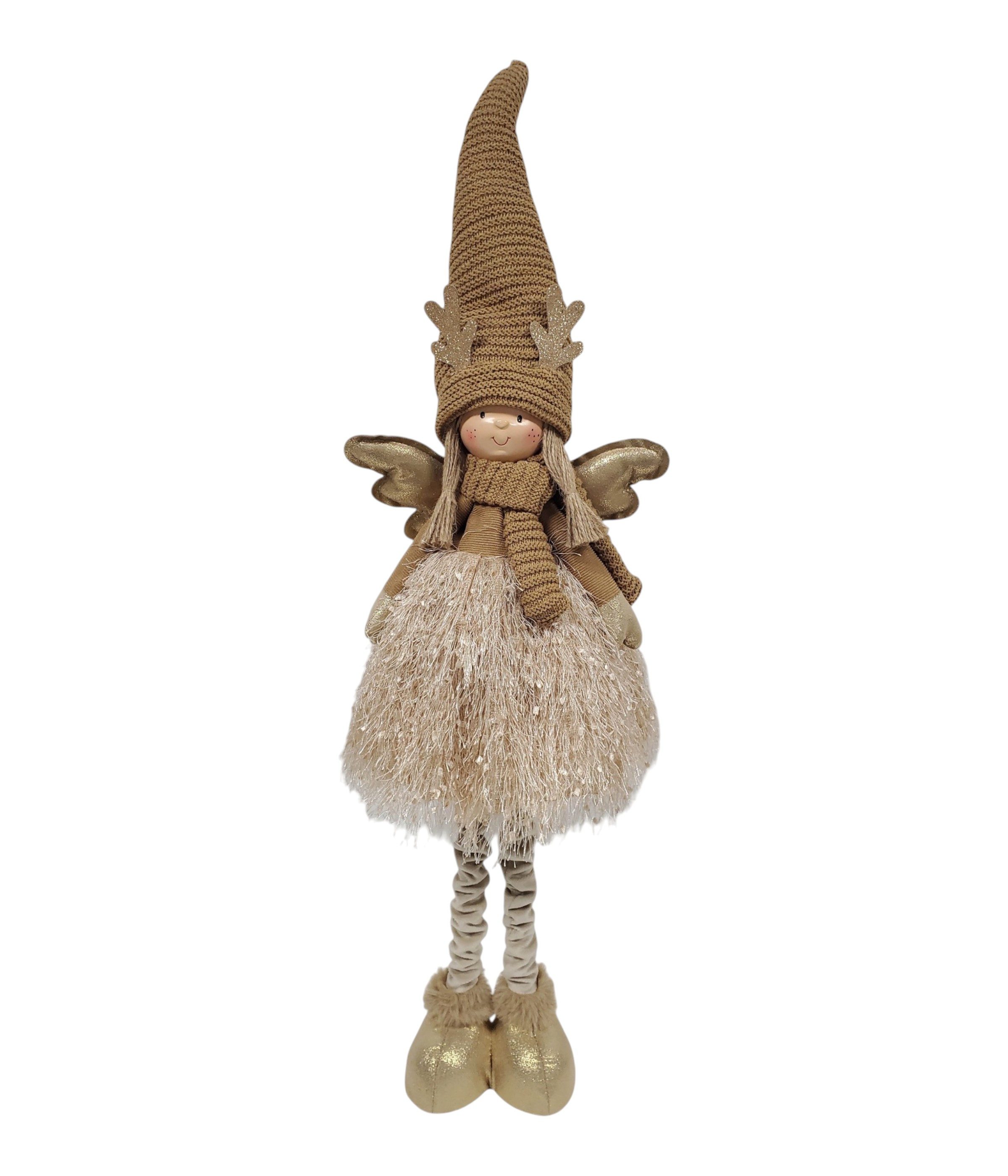 Dehner Weihnachtsfigur Weihnachtliche Dekofigur Mädchen, Höhe ca. 59-95 cm, Polyester, braun, Weihnachtsfigur mit in der Länge verstellbaren Beinen