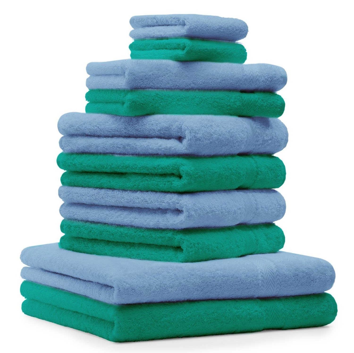 Betz Handtuch Set 10-TLG. Handtuch-Set Classic Farbe smaragdgrün und hellblau, 100% Baumwolle