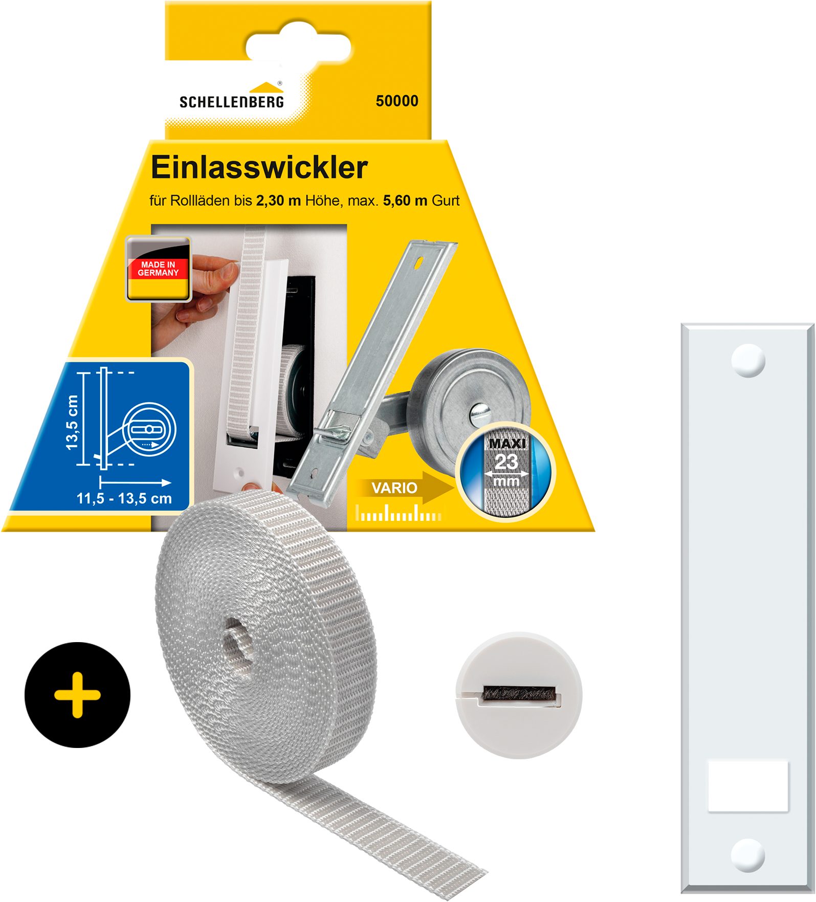 Einlass-Gurtwickler inkl. Abdeckplatte, Gurtführung, Rollladengurt grau oder weiß