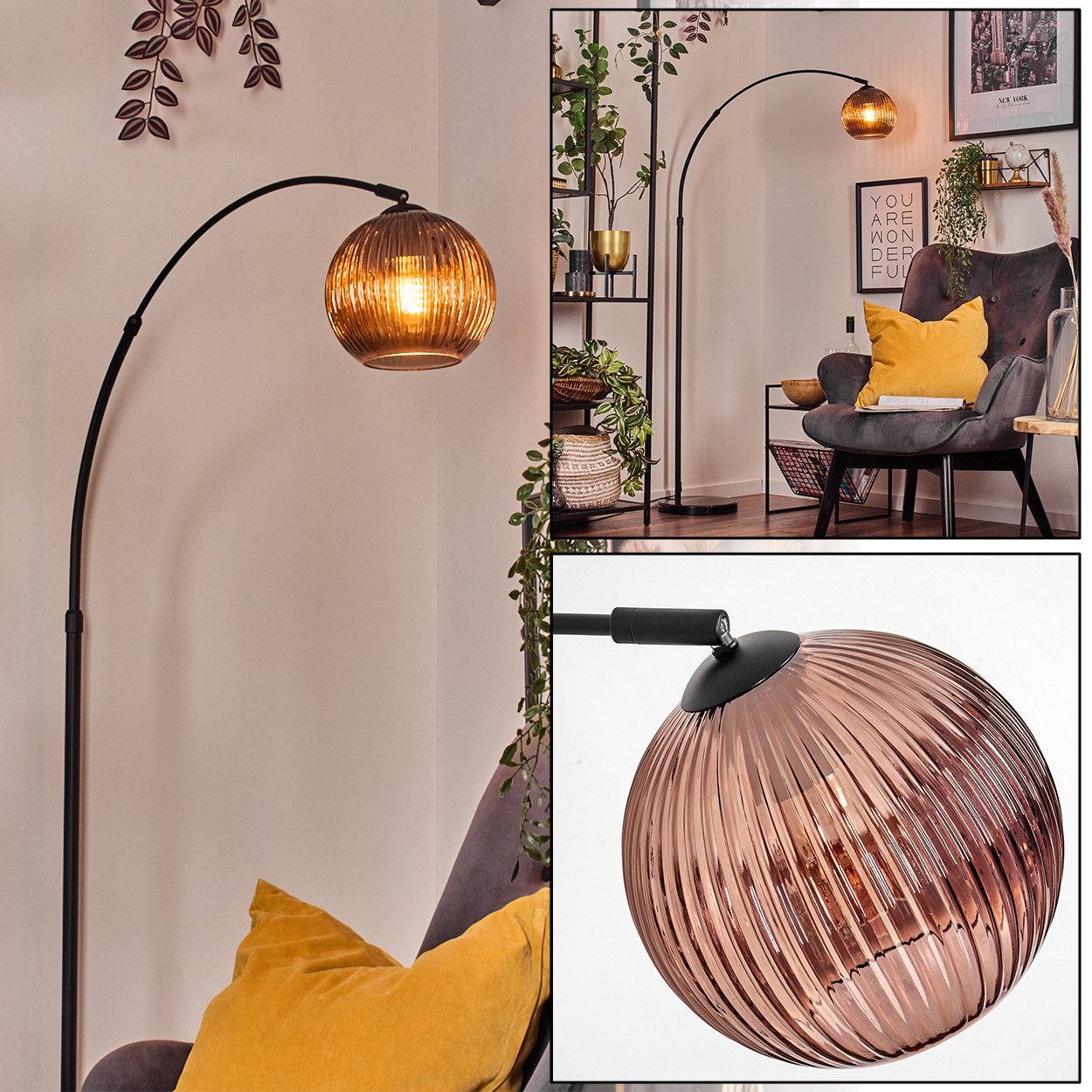 hofstein Stehlampe Stehlampe aus Metall/Riffelglas in günstig online kaufen