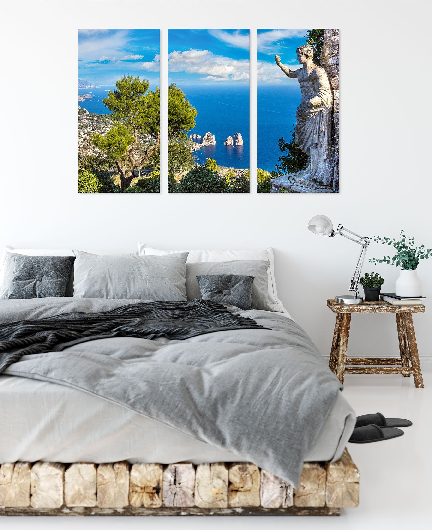 bespannt, St), Insel Capri Italien Zackenaufhänger Italien, fertig (120x80cm) Insel Leinwandbild 3Teiler Pixxprint Capri inkl. in (1 in Leinwandbild