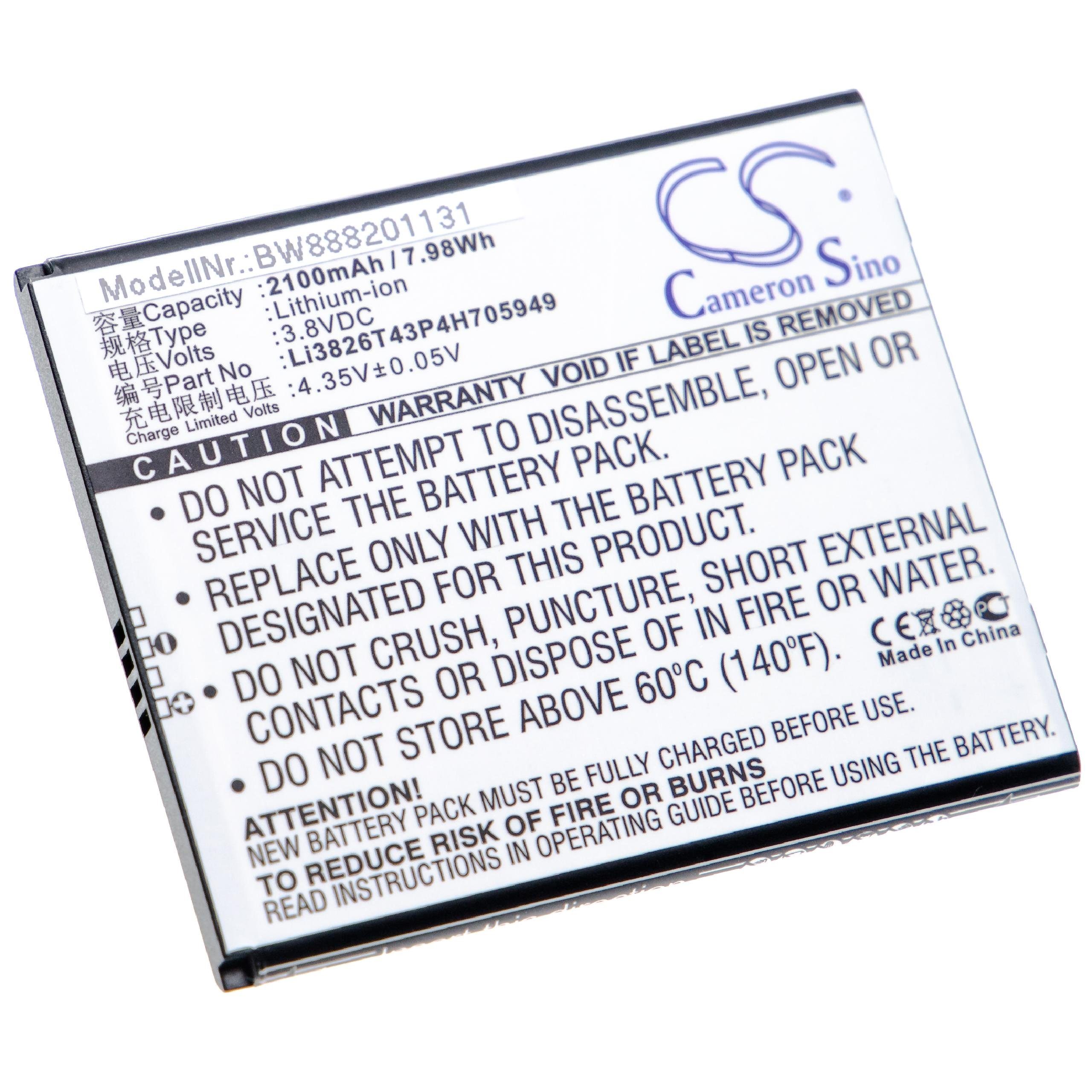 vhbw Akku Ersatz für ZTE Li3826T43P4H705949 für Mobilfunk (2100 mAh, 4,35 Smartphone-Akku Akku Li-Ion 2100 mAh (4,35 V), Leistungsfähiger Austausch-Akku für Telefon, Smartphone