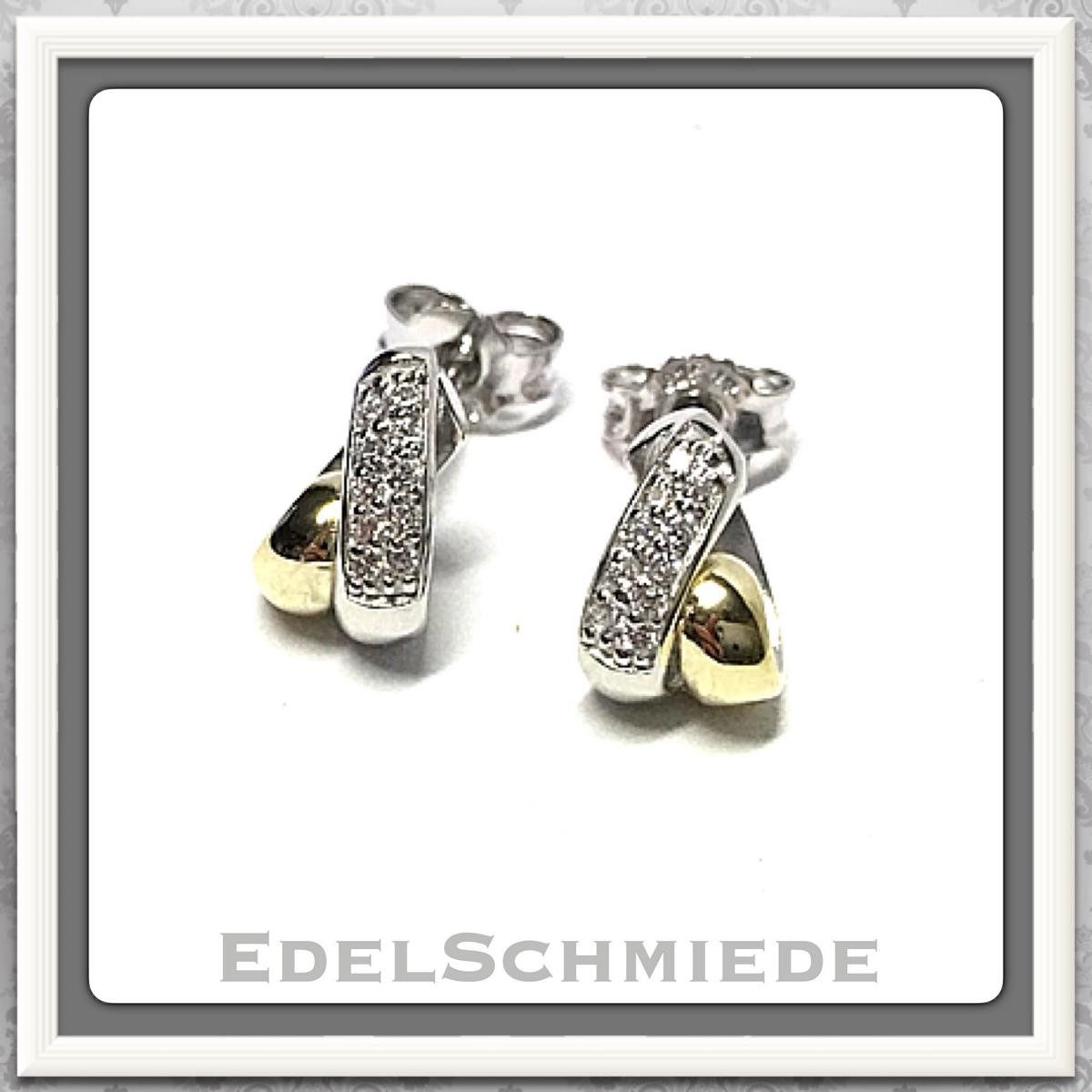 Edelschmiede925 Ohrstecker-Set schlichte Ohrstecker 925 teilw vergoldet - bicolor