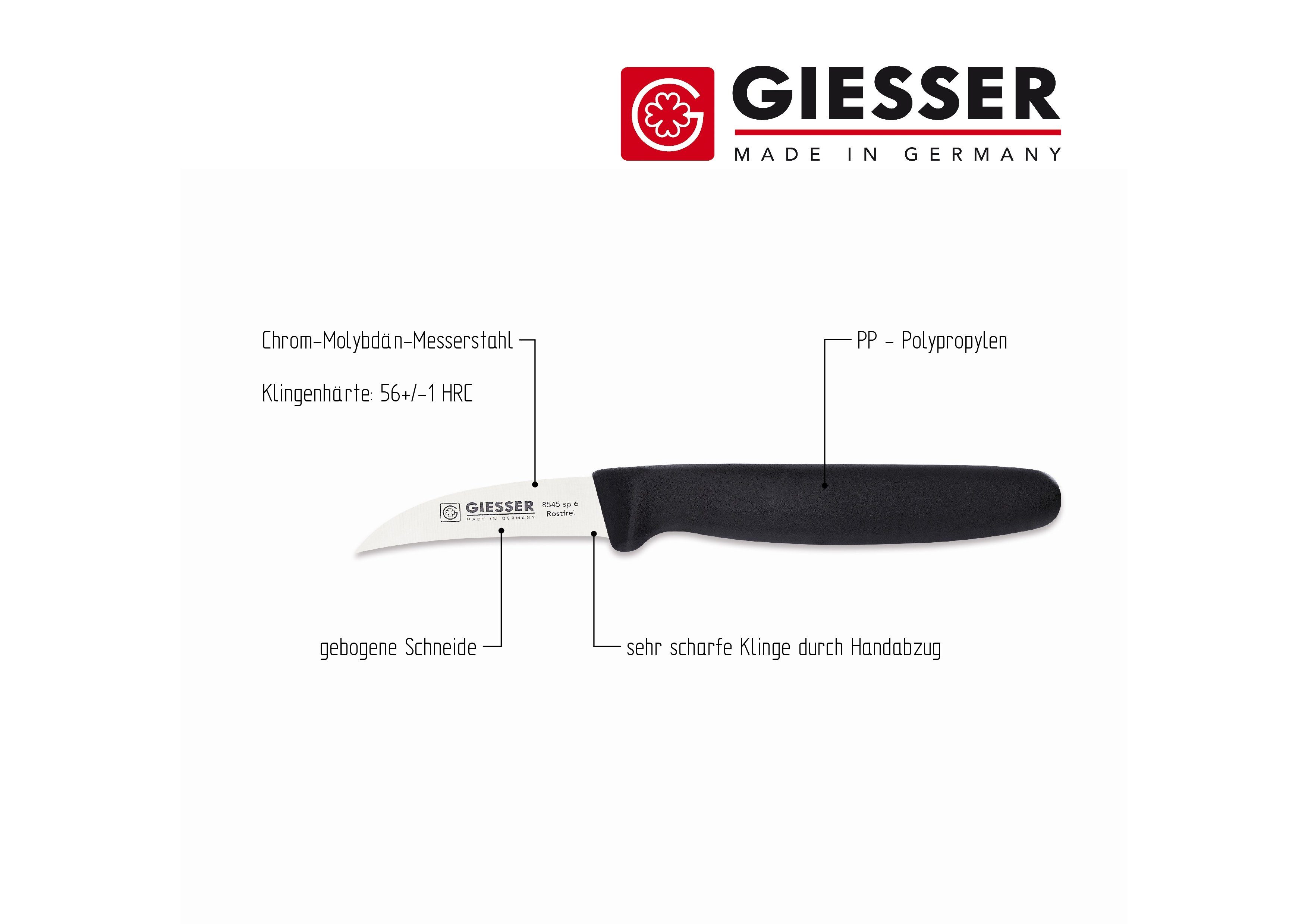 Klinge cm 6, Messer schwarz Handabzug, Hohle-Schneide Gemüsemesser Giesser 8545 sp Schälmesser 6