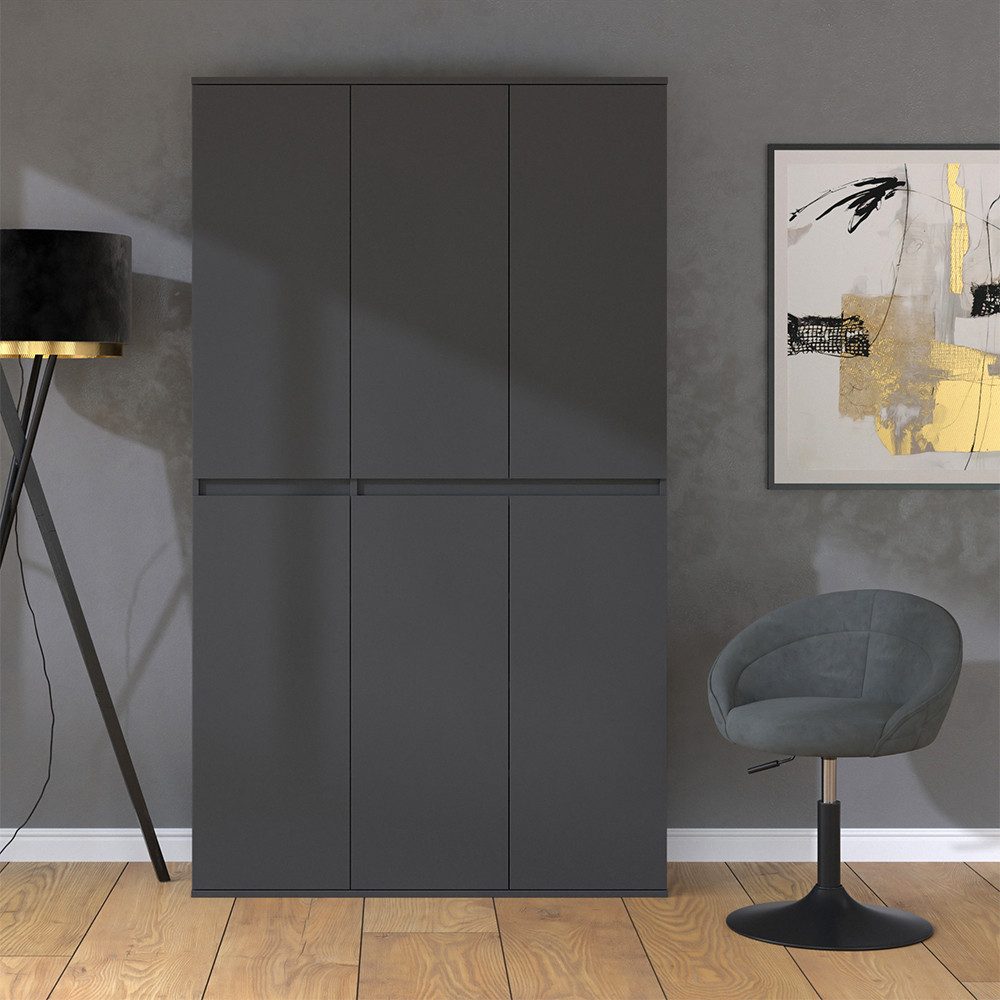 Vicco Kleiderschrank Claus, Anthrazit, 111 x 191.5 cm mit 6 Türen (1-St)