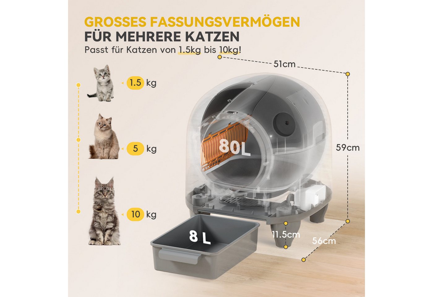 Thumbnail - HOMALL Katzentoilette 80L Selbstreinigende Katzentoilette, Smarte Elektrisches Katzenklo, App-Steuerung, Geruchsbeseitig...
