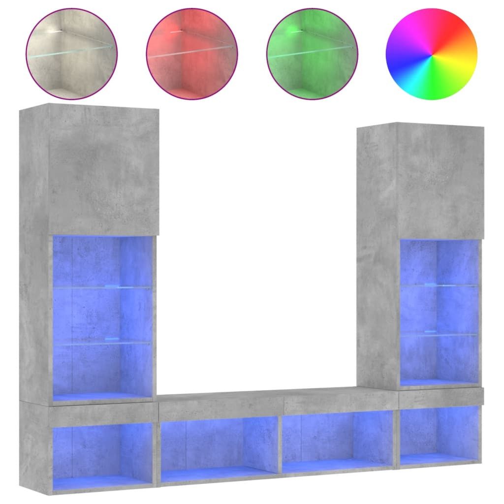 vidaXL TV-Wand 5-tlg. Wohnwand mit LED-Beleuchtung Betongrau Holzwerkstoff, günstig online kaufen